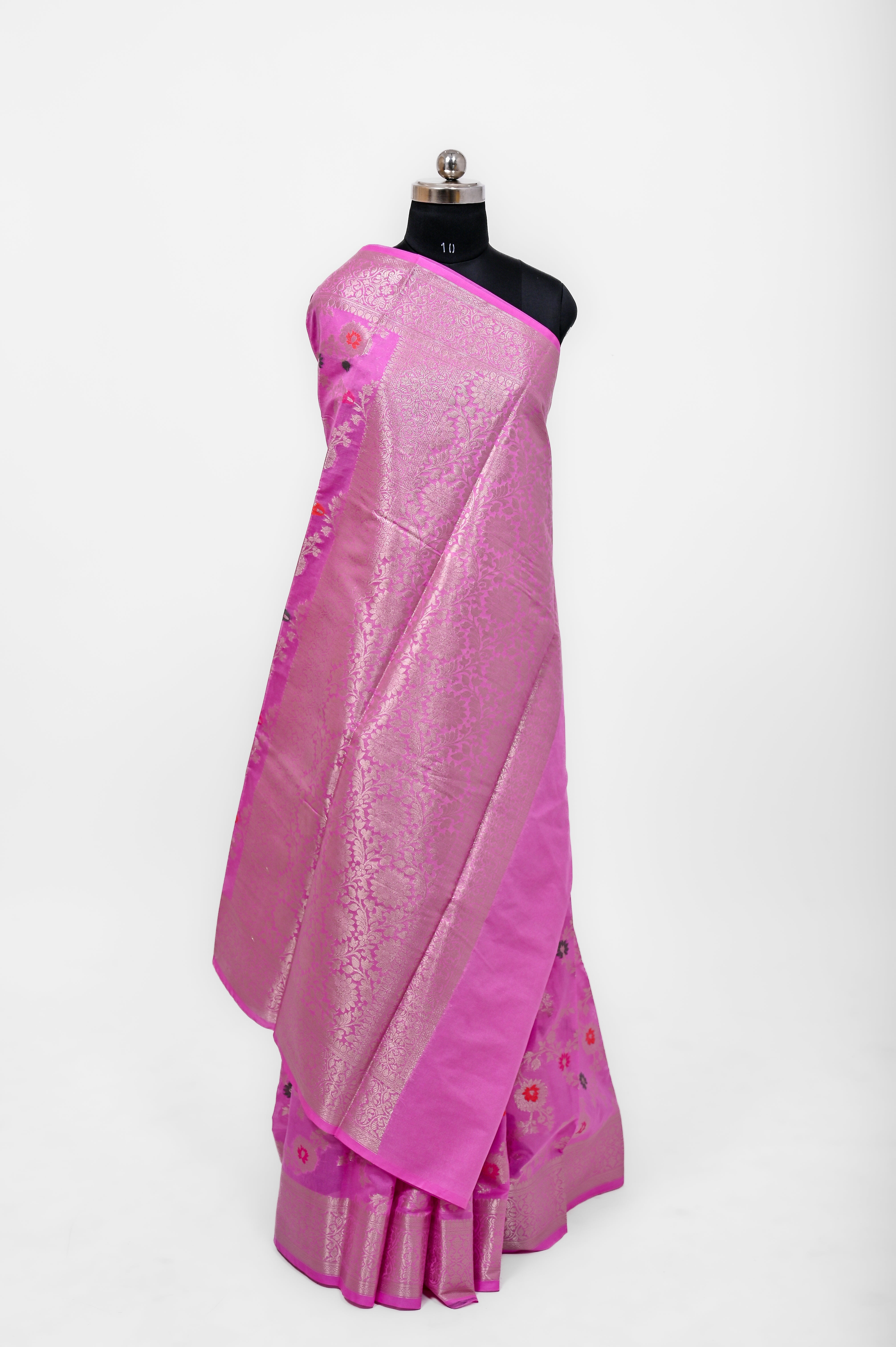 Pure Banarsi  Handloom Fancy Meenakari Alfi Georgett Silk Saree Lavender
