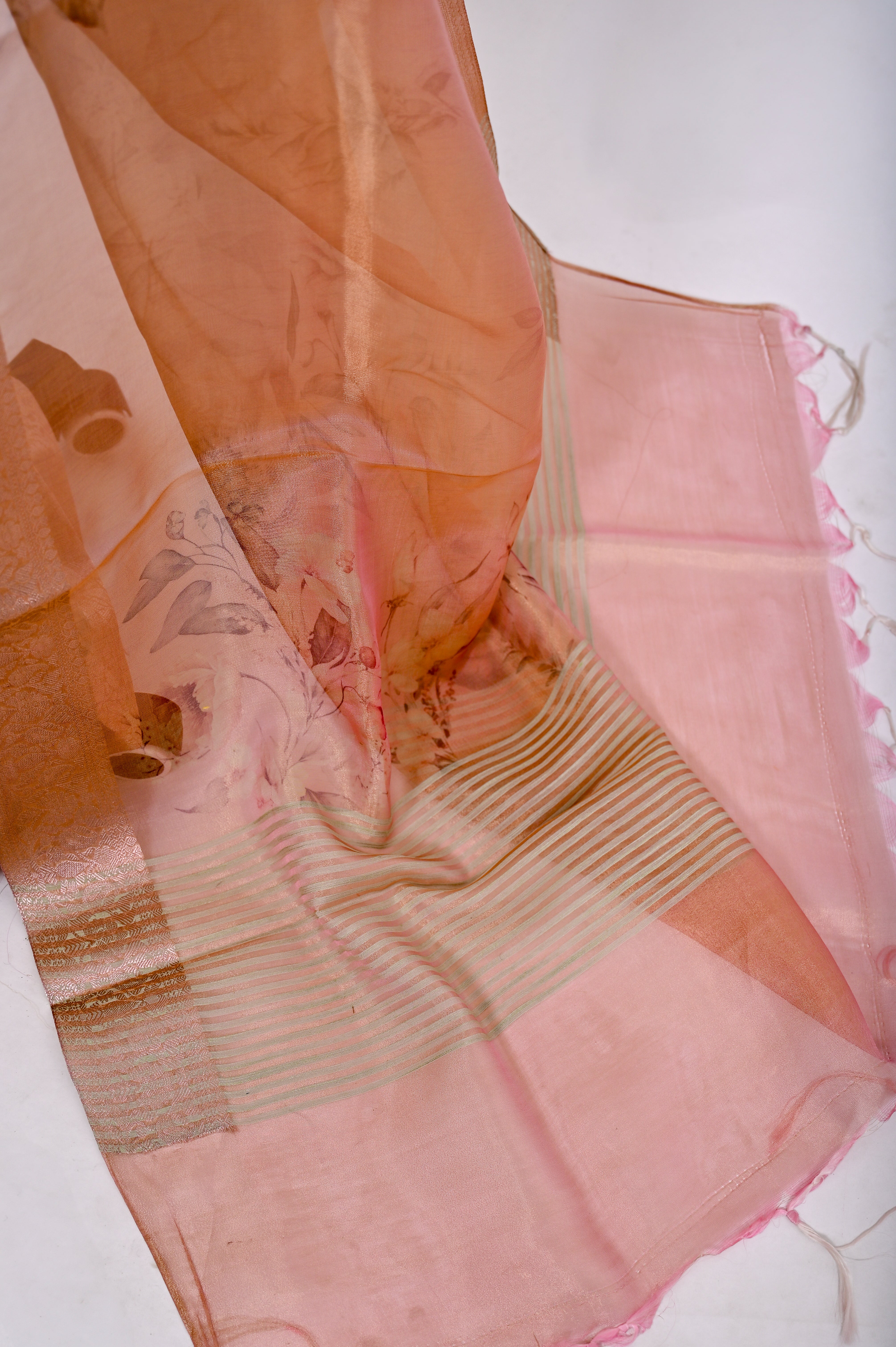 Pure Banarsi Tissue Silk Digital Print Saree Double Mix Shadow