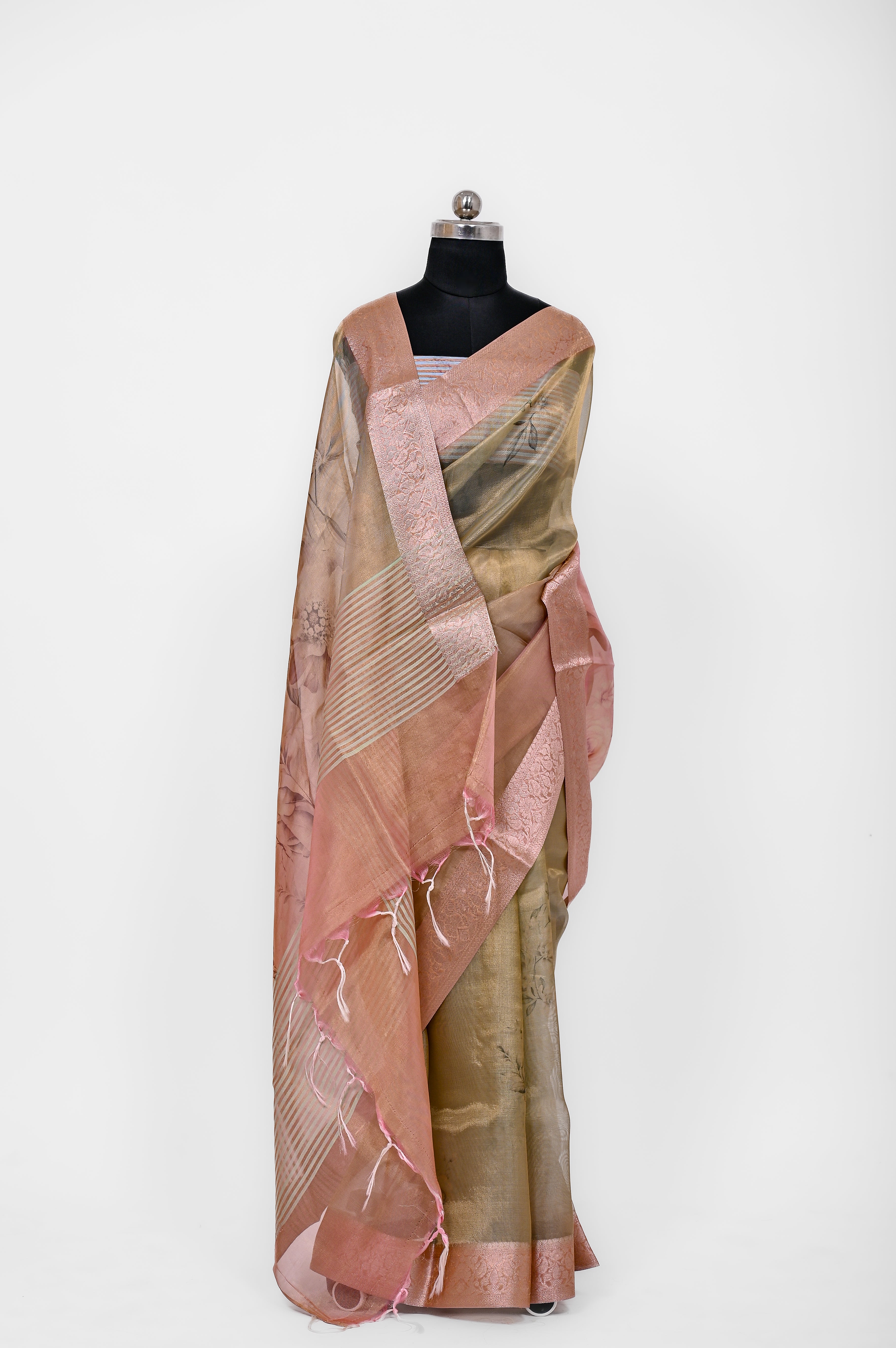 Pure Banarsi Tissue Silk Digital Print Saree Double Mix Shadow