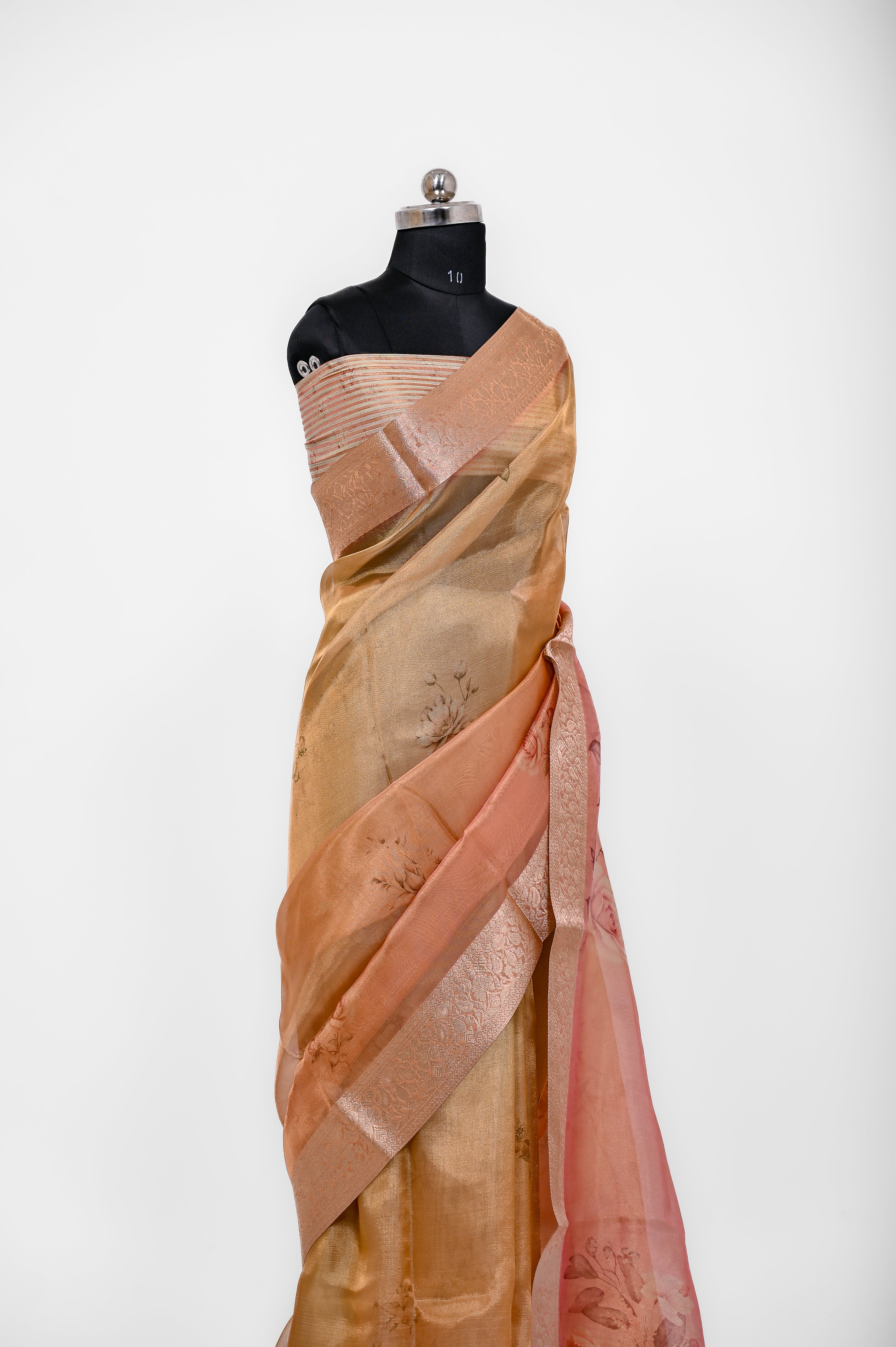 Pure Banarsi Tissue Silk Digital Print Saree Double Mix Shadow