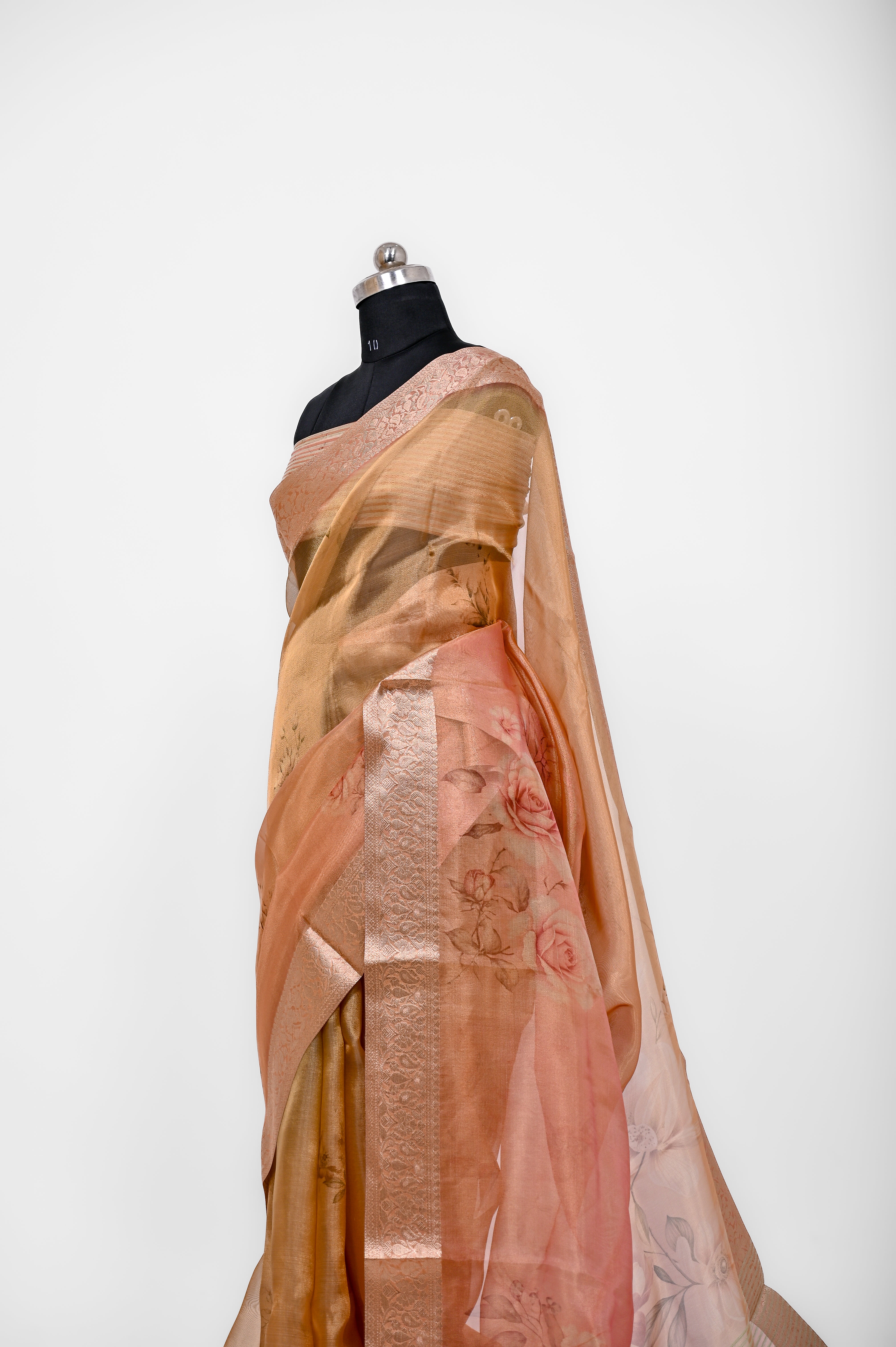 Pure Banarsi Tissue Silk Digital Print Saree Double Mix Shadow