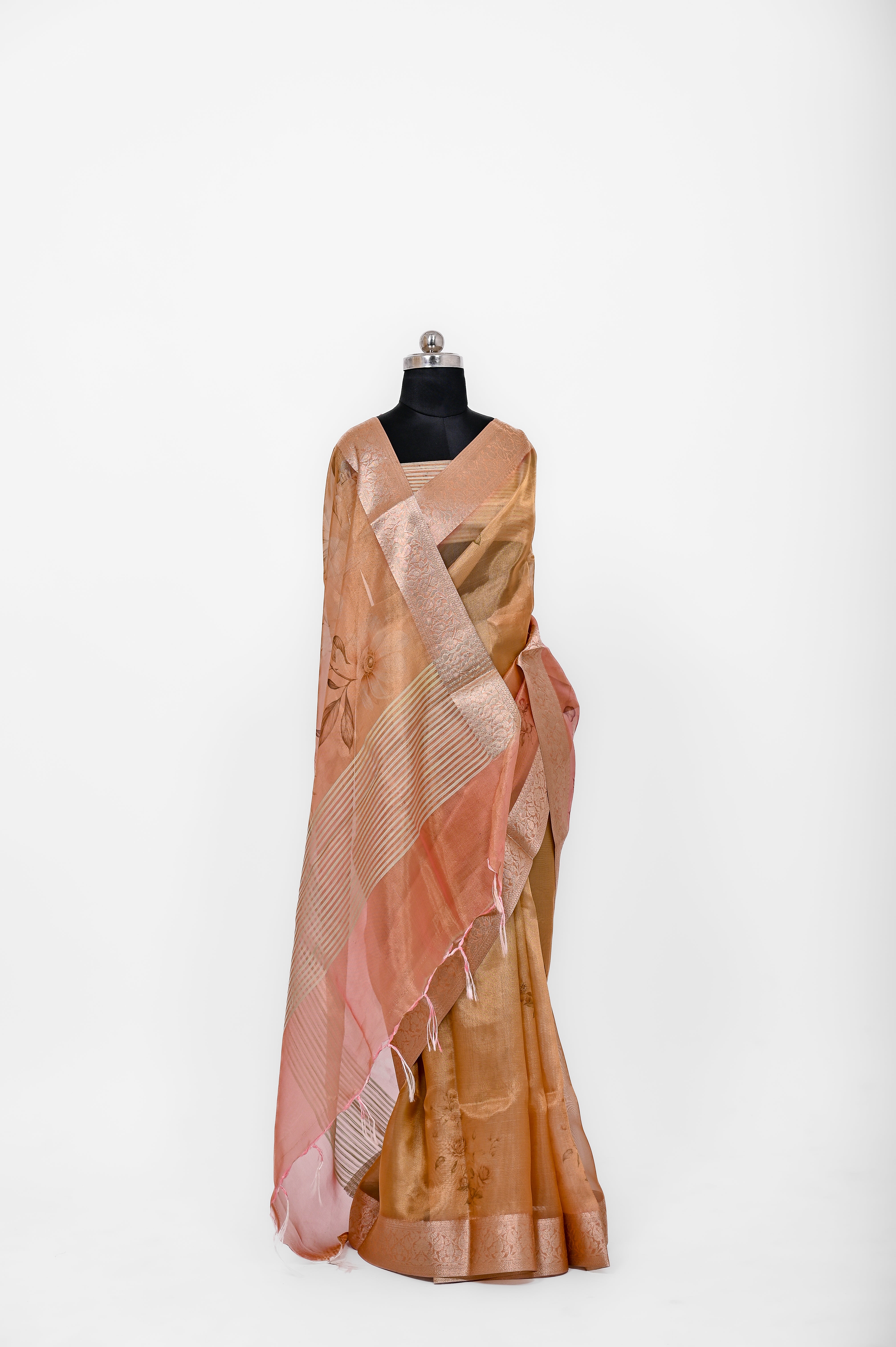 Pure Banarsi Tissue Silk Digital Print Saree Double Mix Shadow