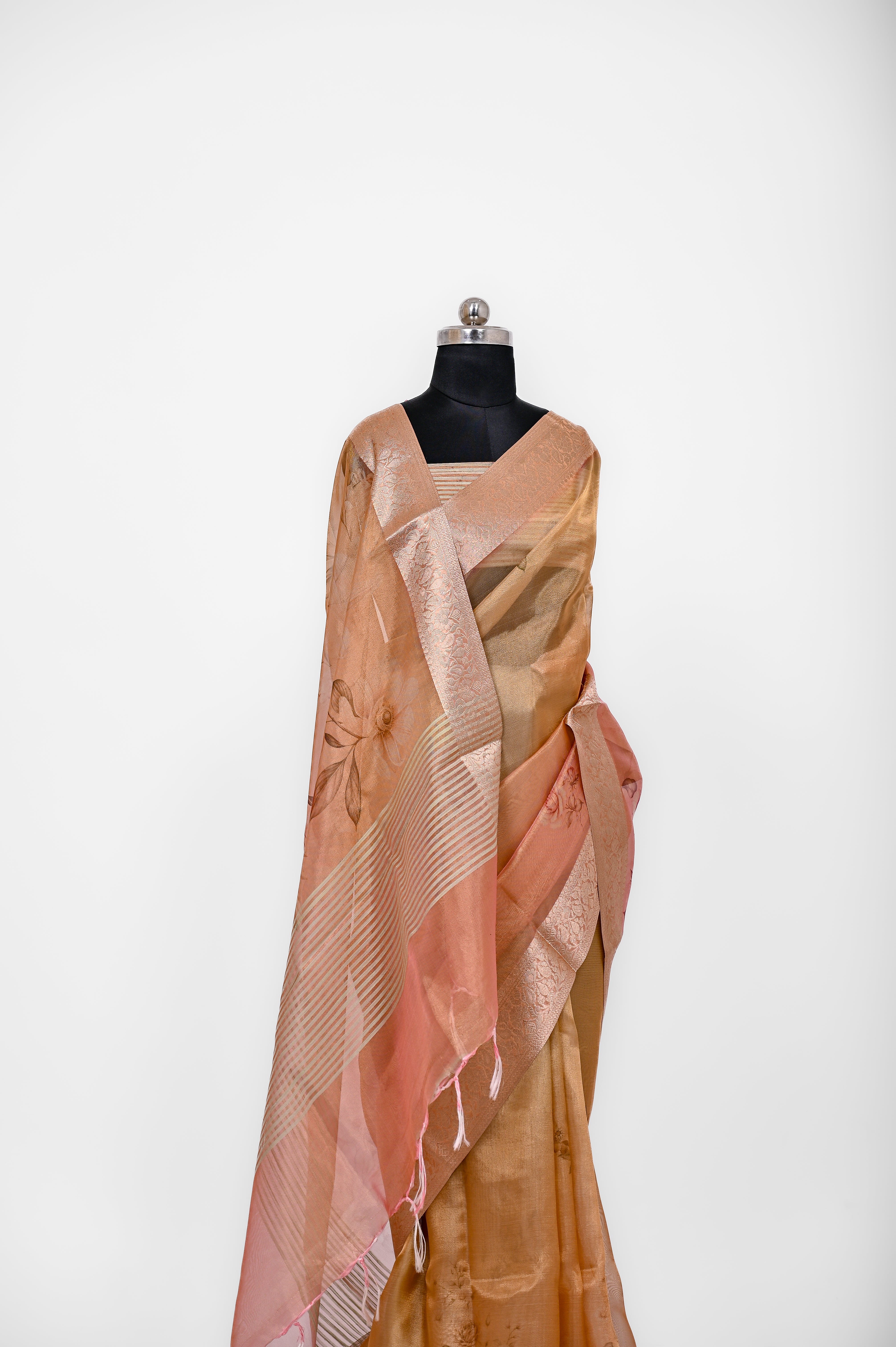 Pure Banarsi Tissue Silk Digital Print Saree Double Mix Shadow