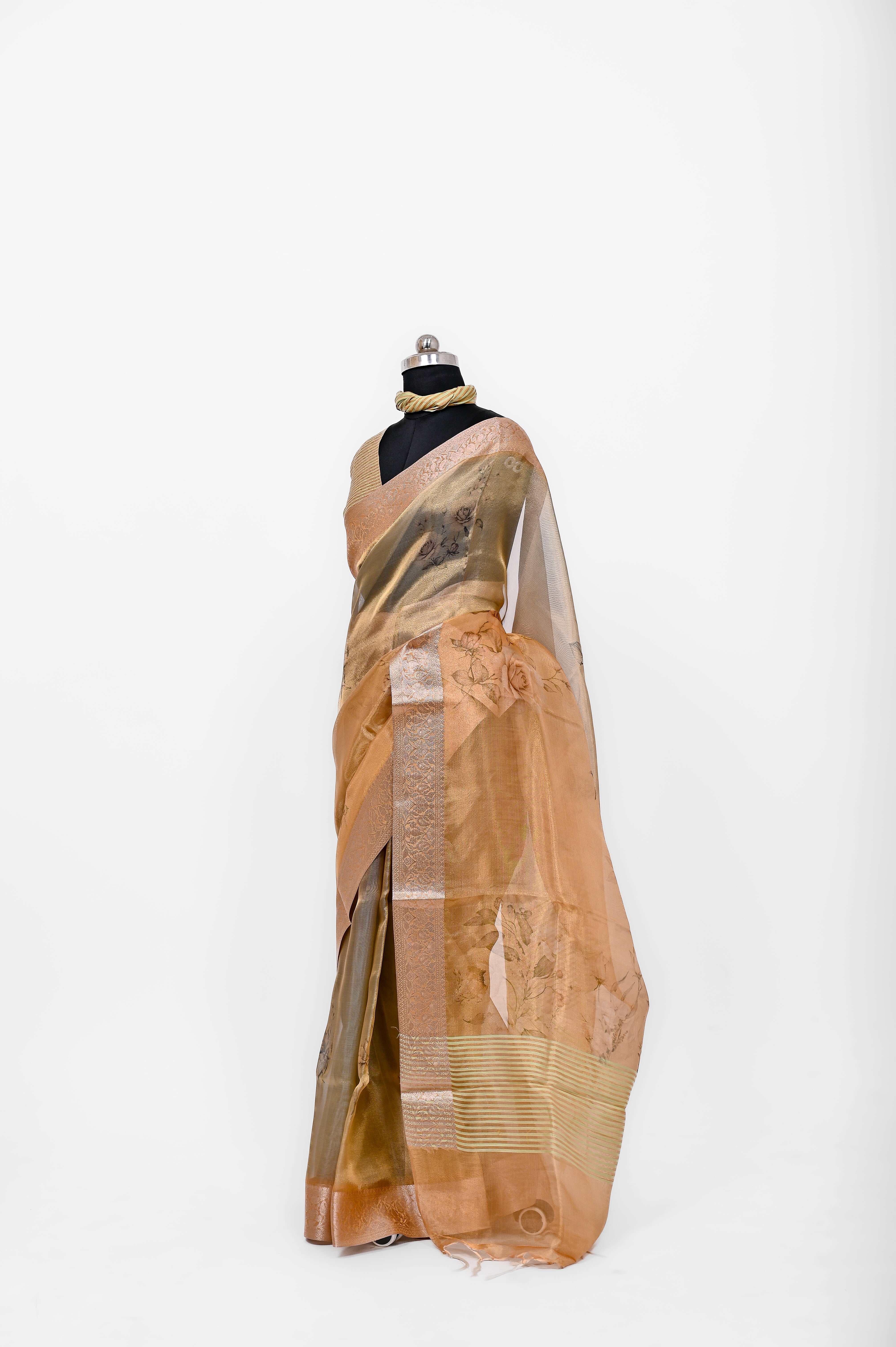 Pure Banarsi Tissue Silk Digital Print Saree Double Mix Shadow