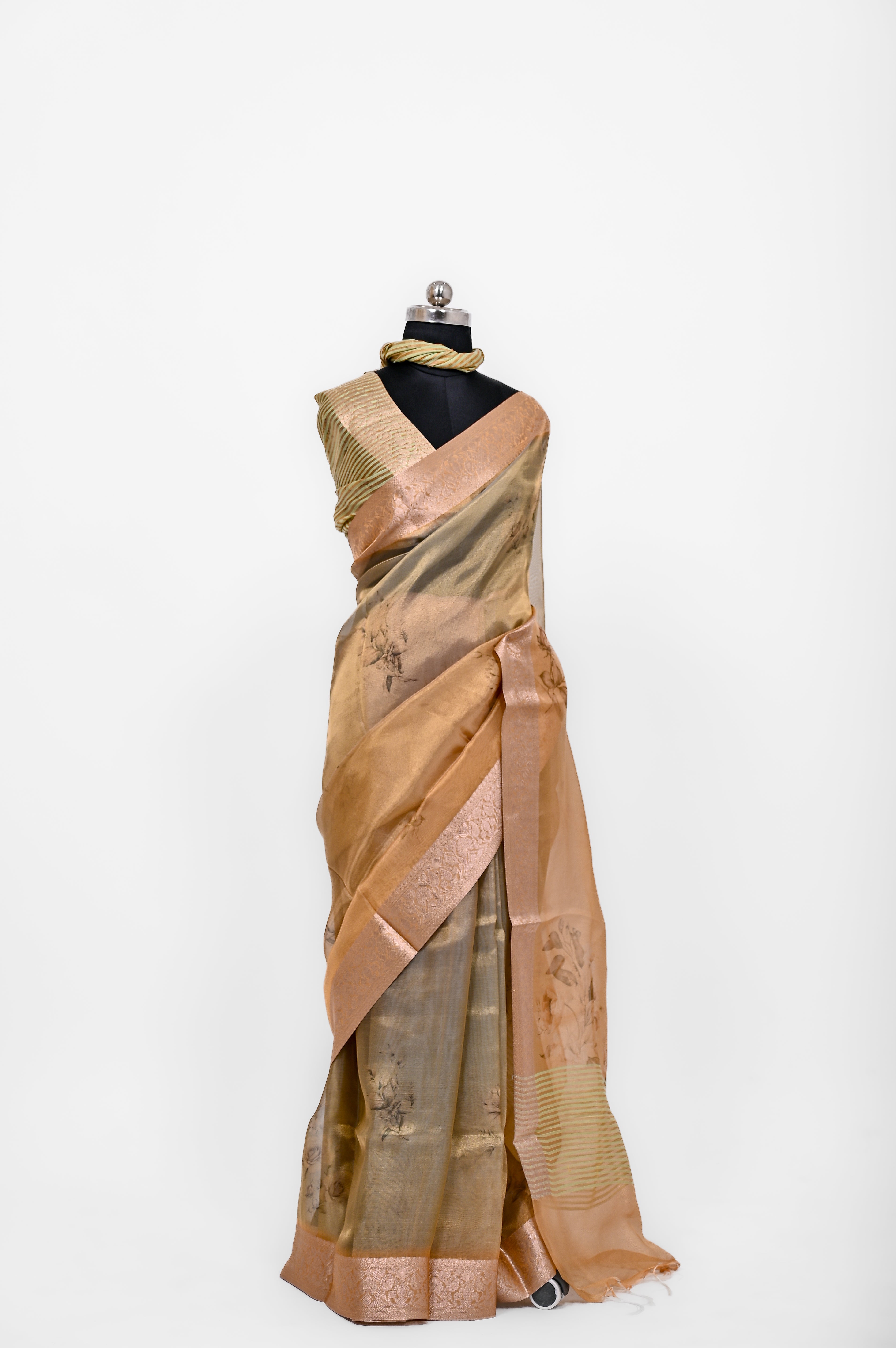Pure Banarsi Tissue Silk Digital Print Saree Double Mix Shadow