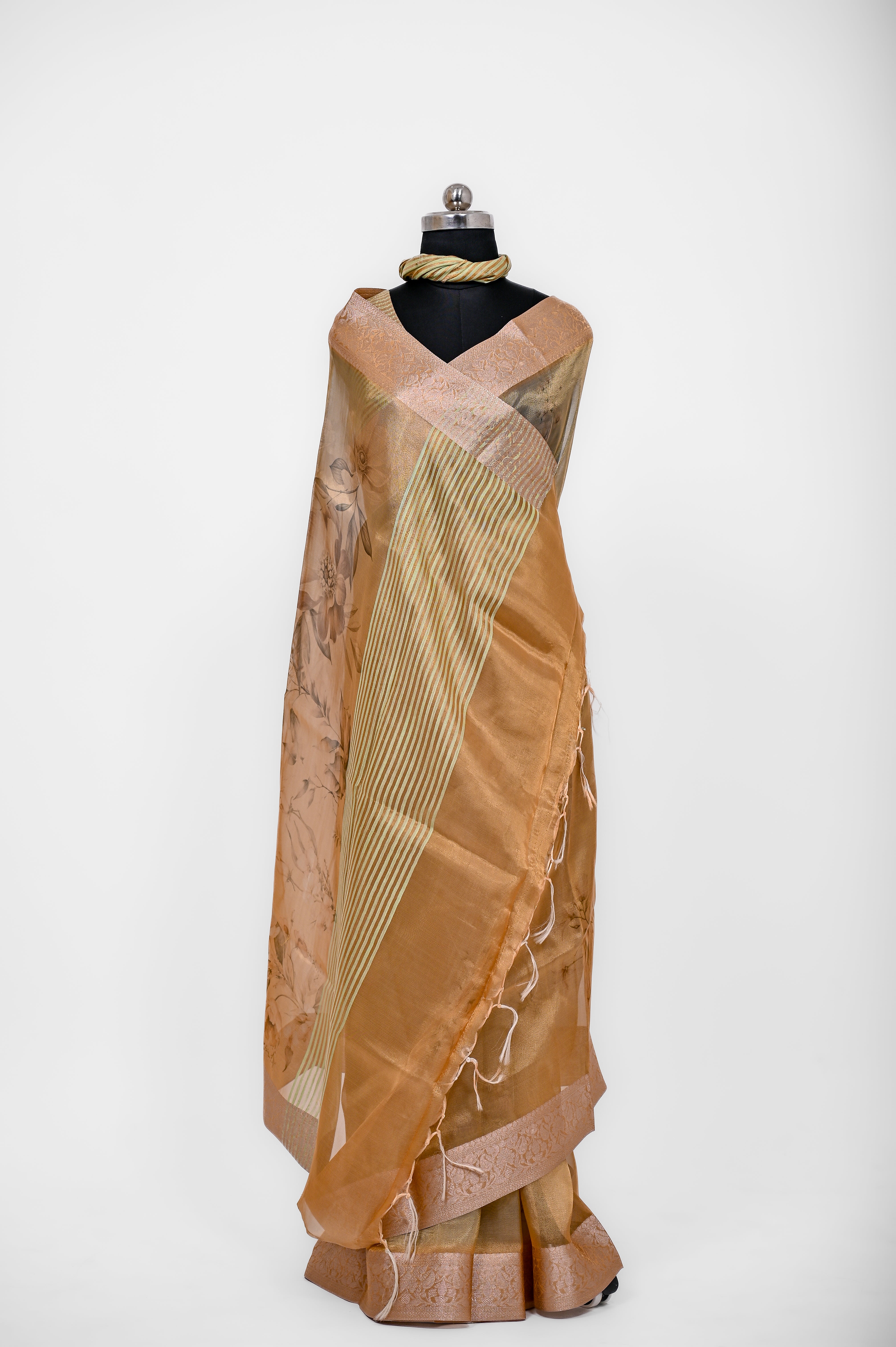 Pure Banarsi Tissue Silk Digital Print Saree Double Mix Shadow