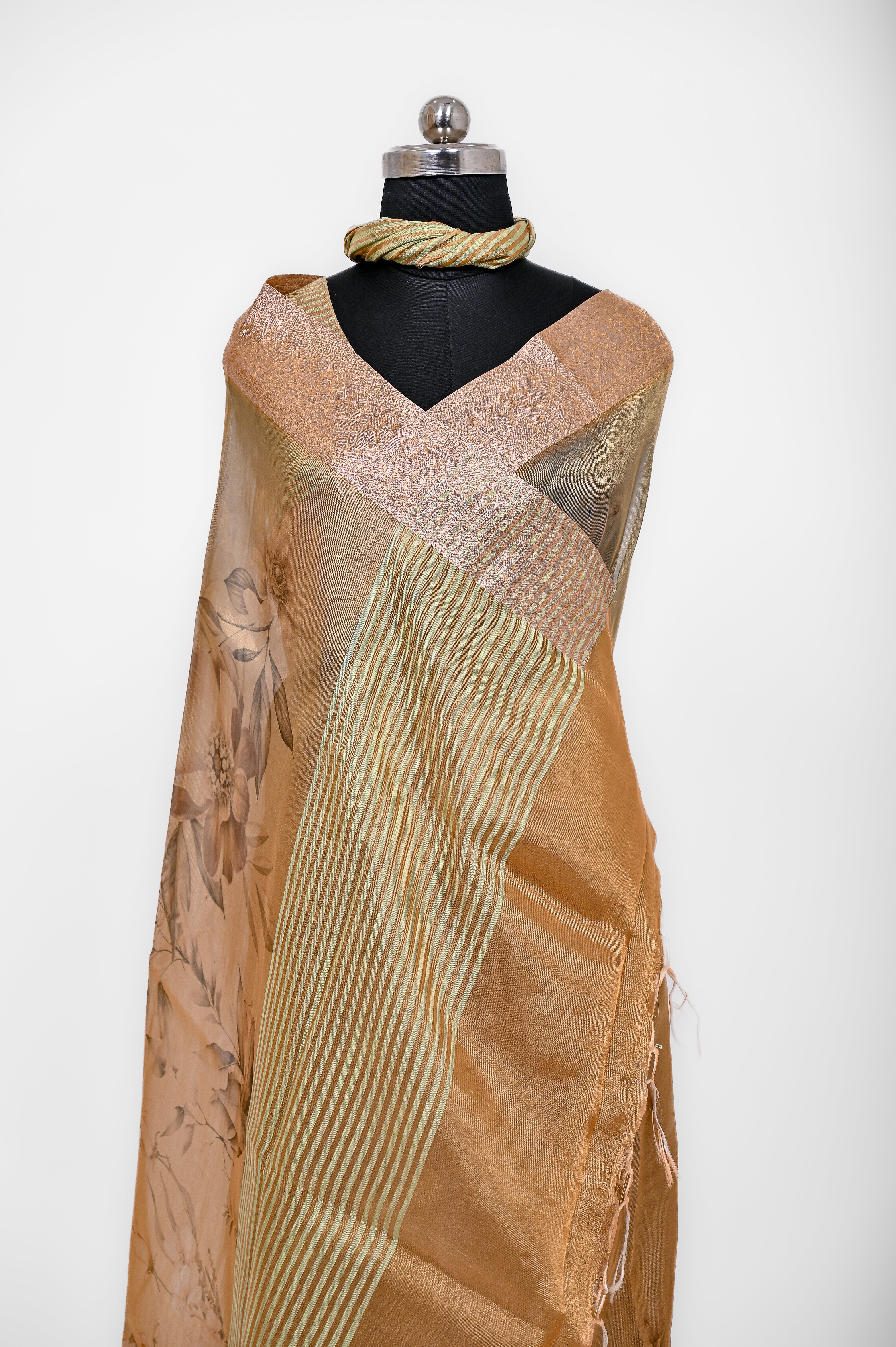 Pure Banarsi Tissue Silk Digital Print Saree Double Mix Shadow
