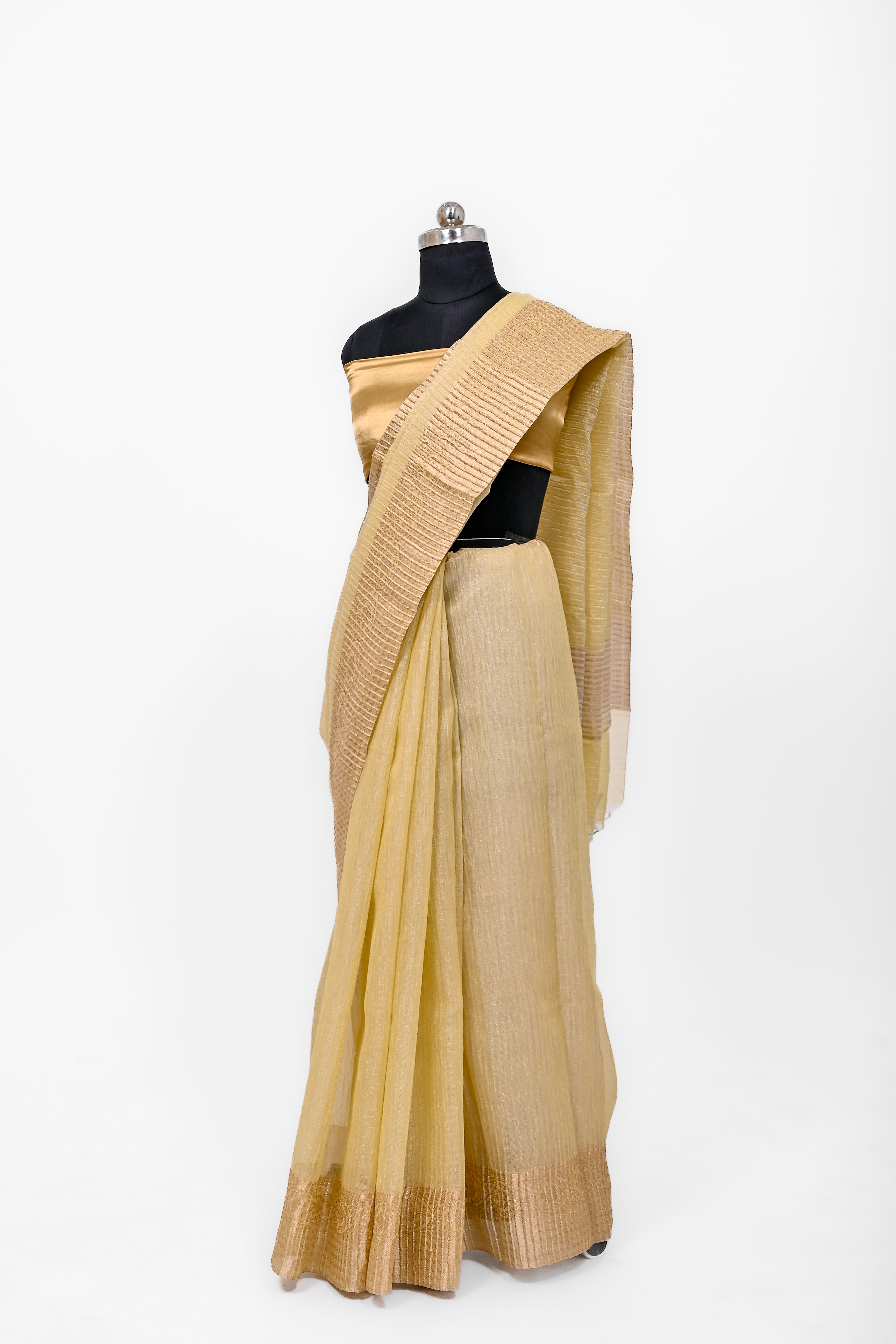 Pure Lilen Tissue Crush Silk Saree With Luxury Fabrics Dusty Lemon