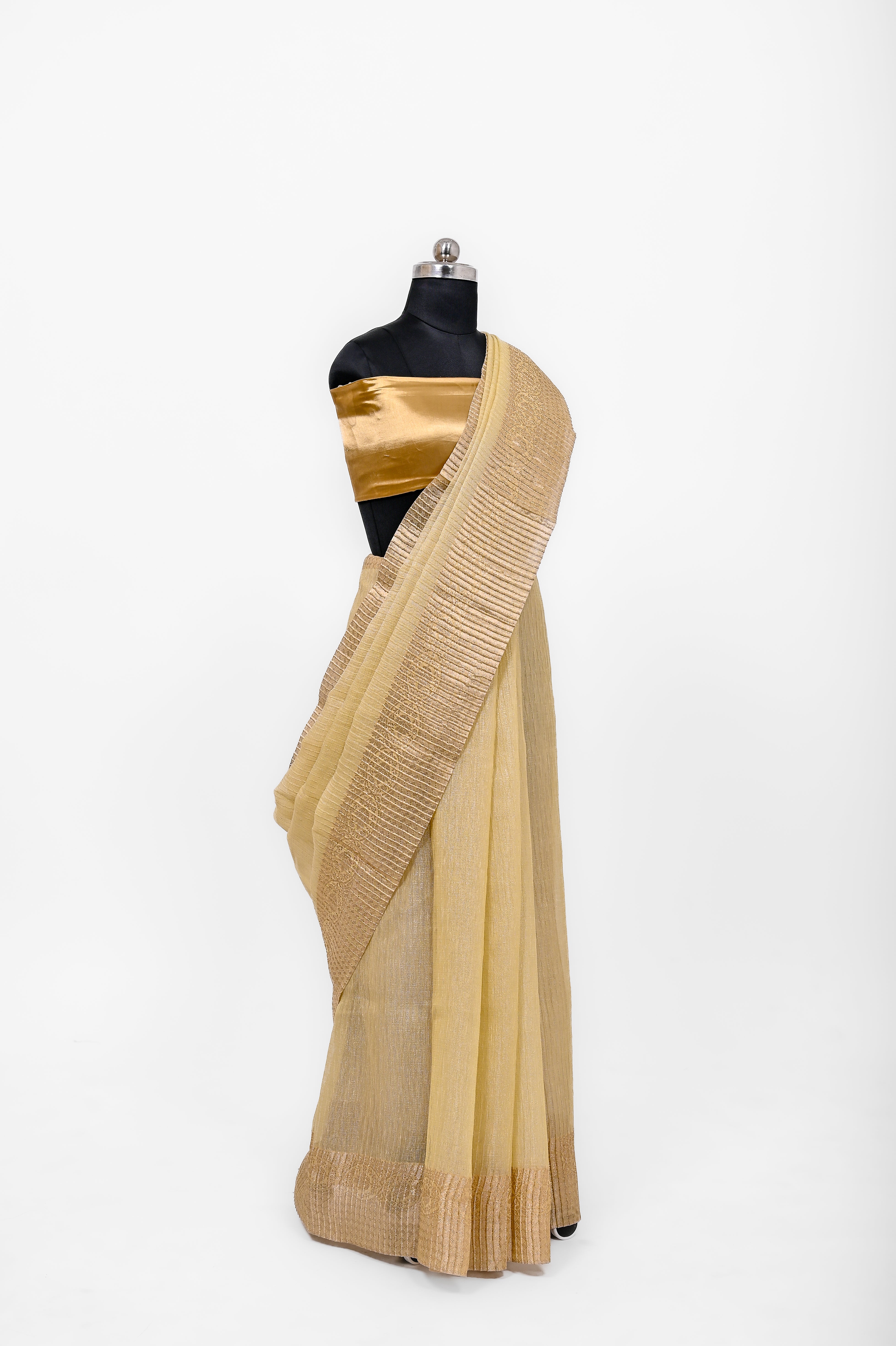 Pure Lilen Tissue Crush Silk Saree With Luxury Fabrics Dusty Lemon