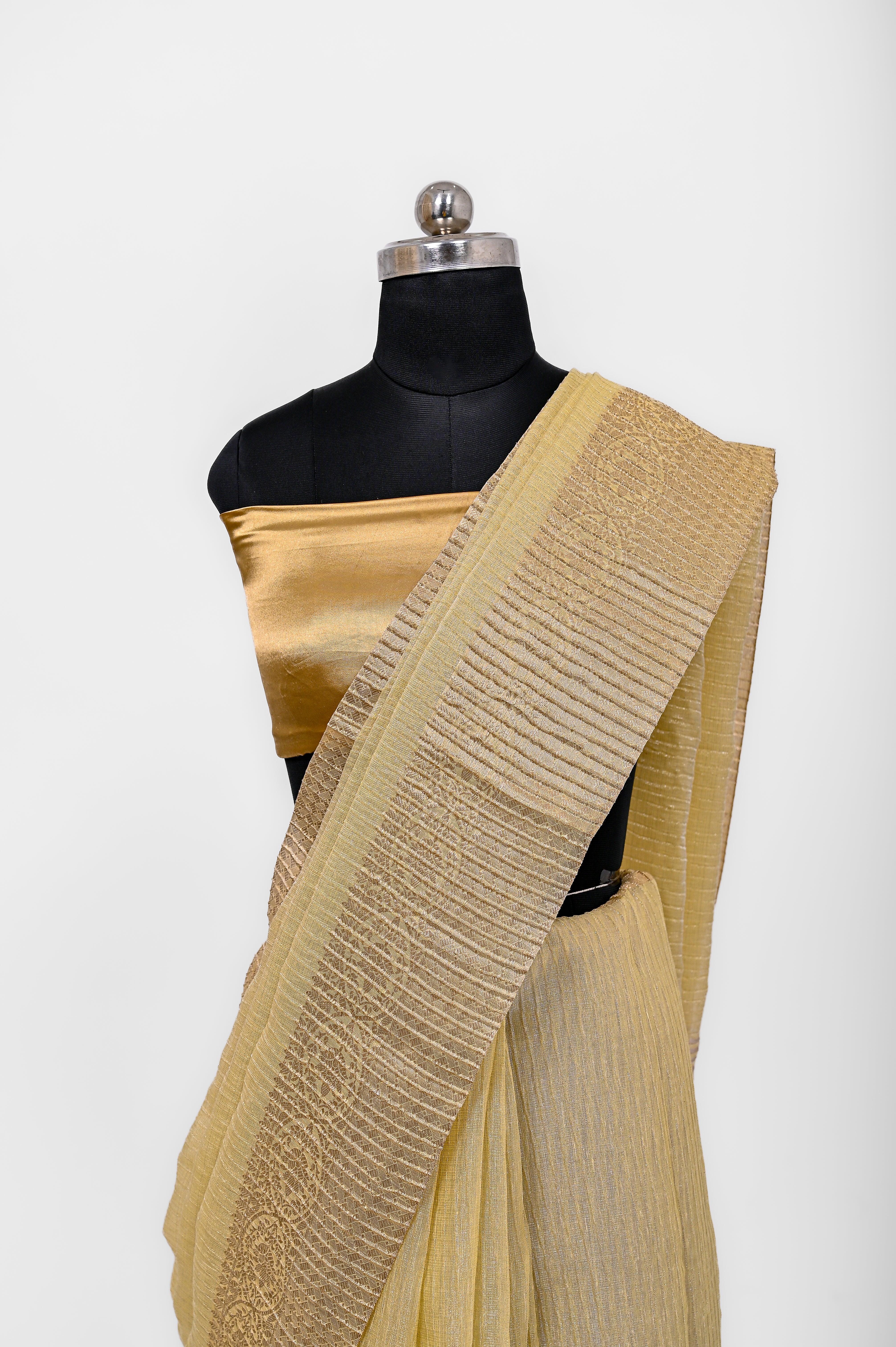 Pure Lilen Tissue Crush Silk Saree With Luxury Fabrics Dusty Lemon