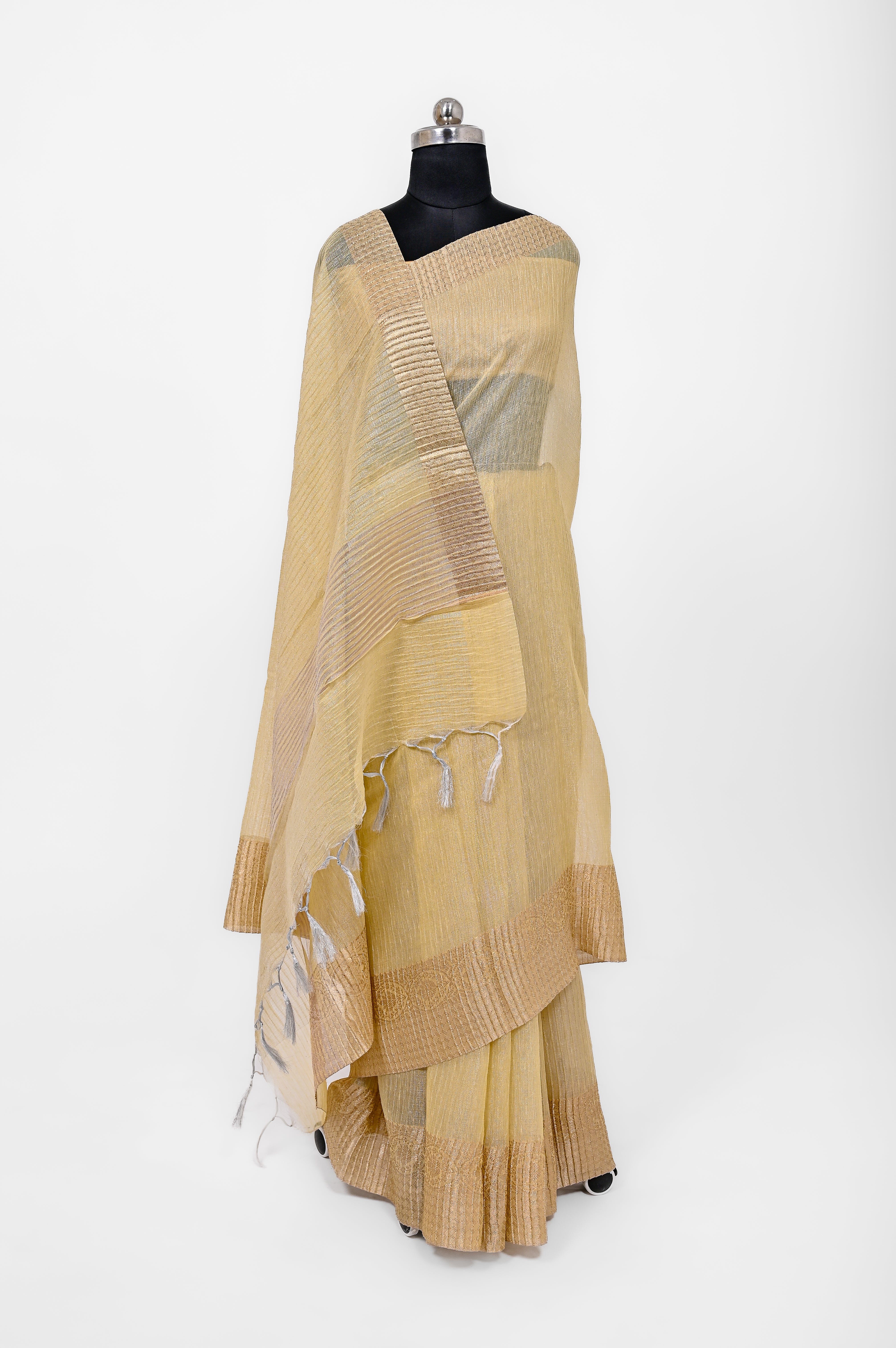 Pure Lilen Tissue Crush Silk Saree With Luxury Fabrics Dusty Lemon