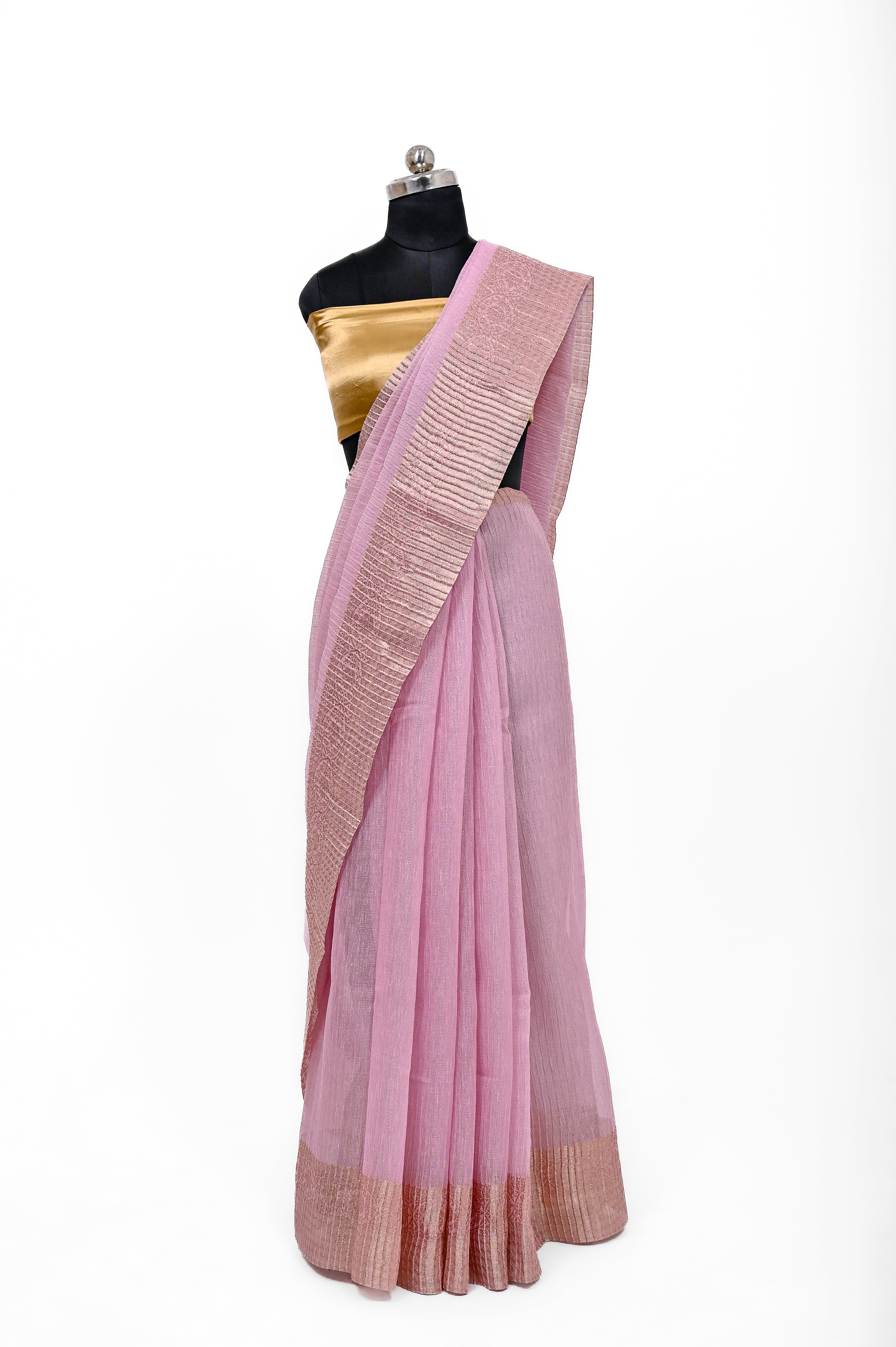 Pure Lilen Tissue Crush Silk Saree With Luxury Fabrics Light Baby Pink