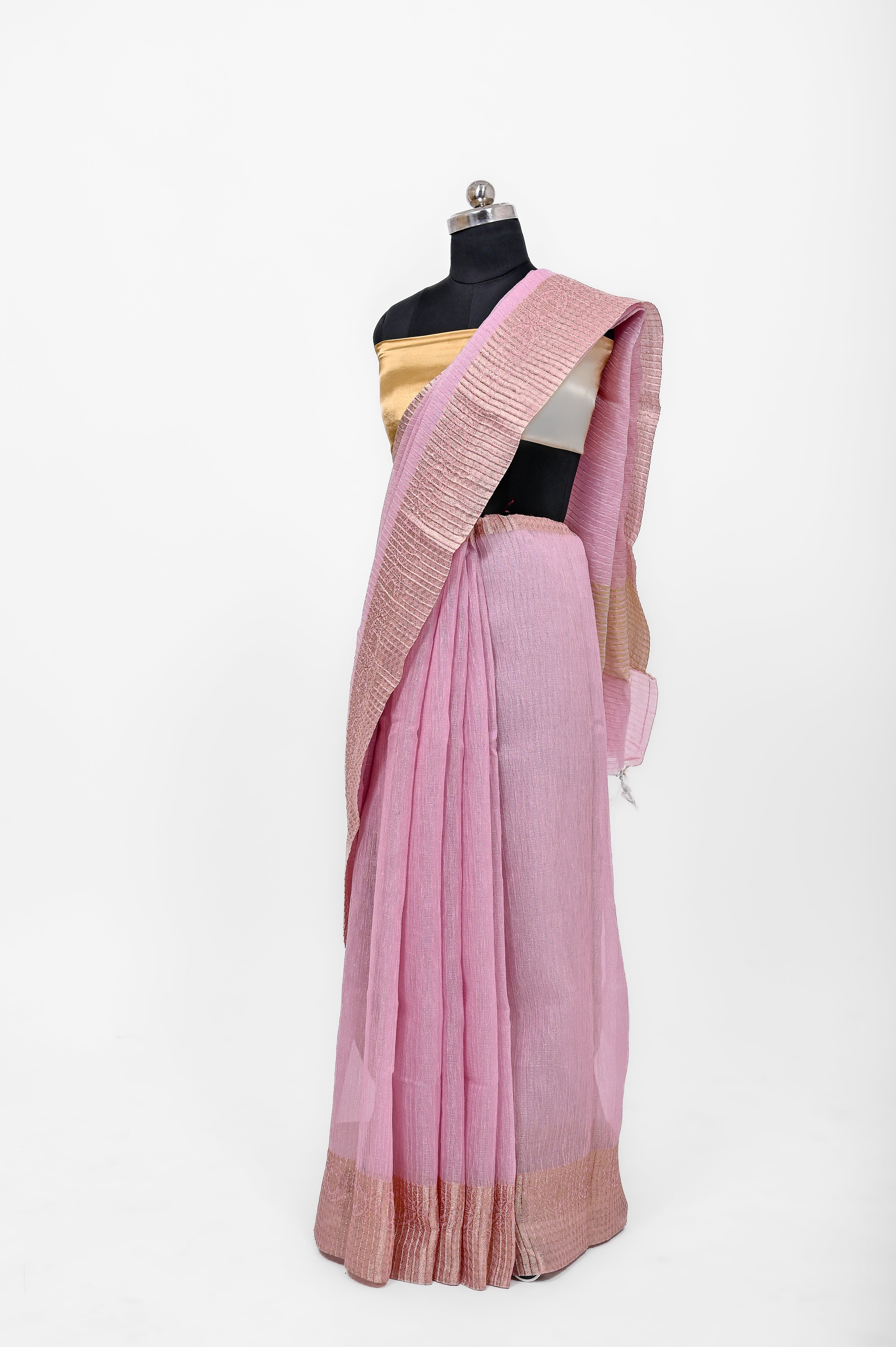 Pure Lilen Tissue Crush Silk Saree With Luxury Fabrics Light Baby Pink