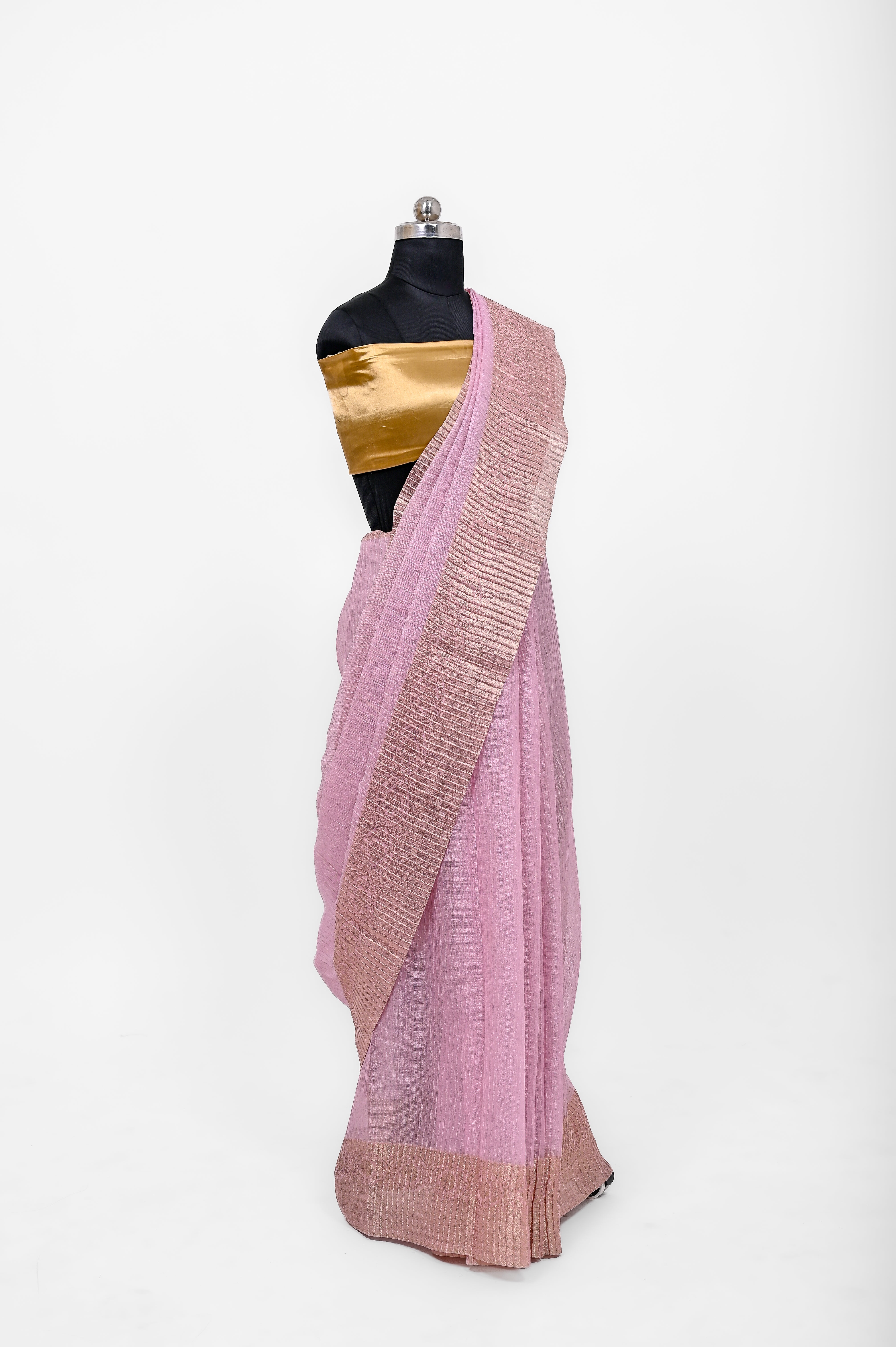 Pure Lilen Tissue Crush Silk Saree With Luxury Fabrics Light Baby Pink