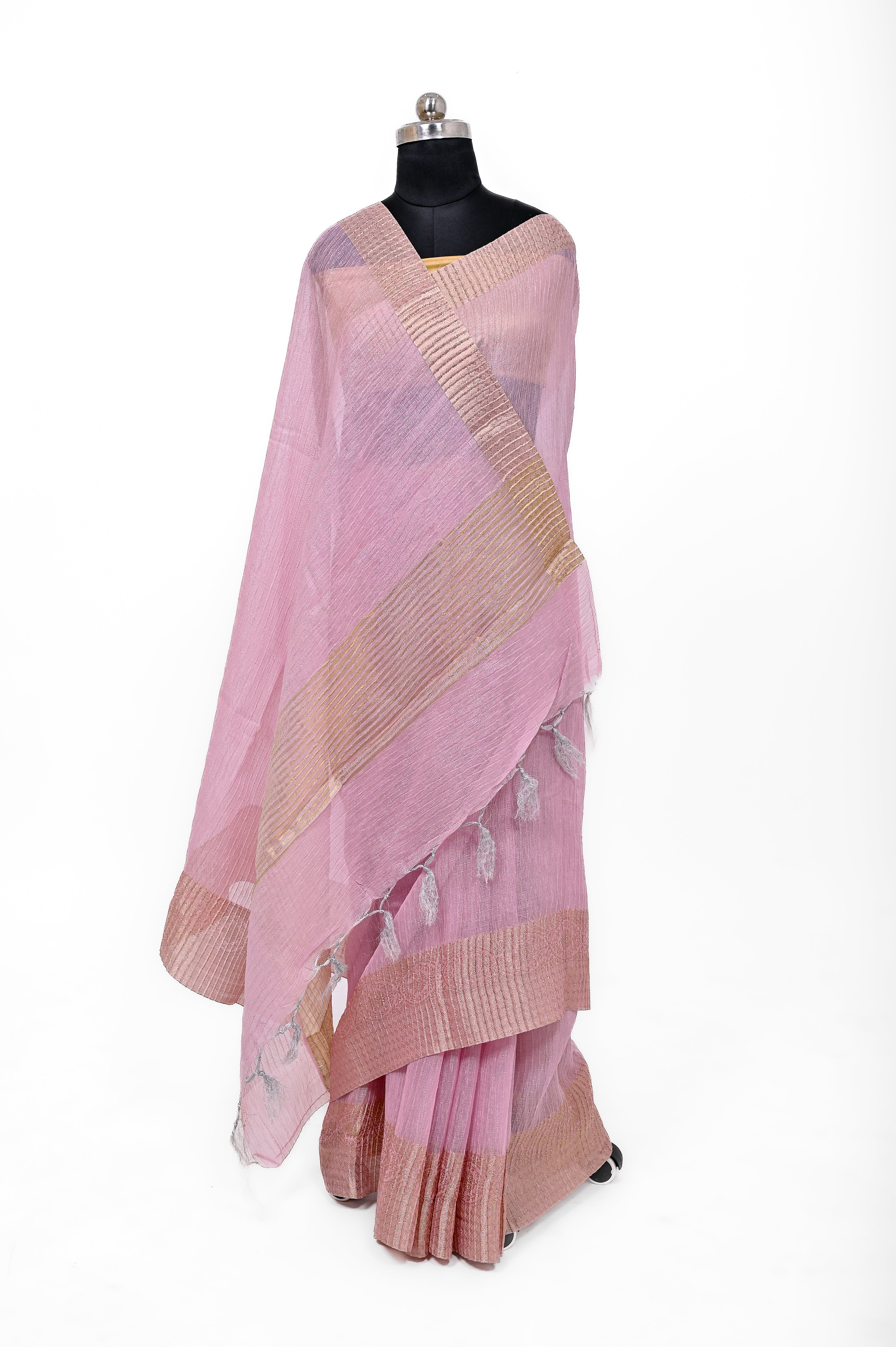 Pure Lilen Tissue Crush Silk Saree With Luxury Fabrics Light Baby Pink