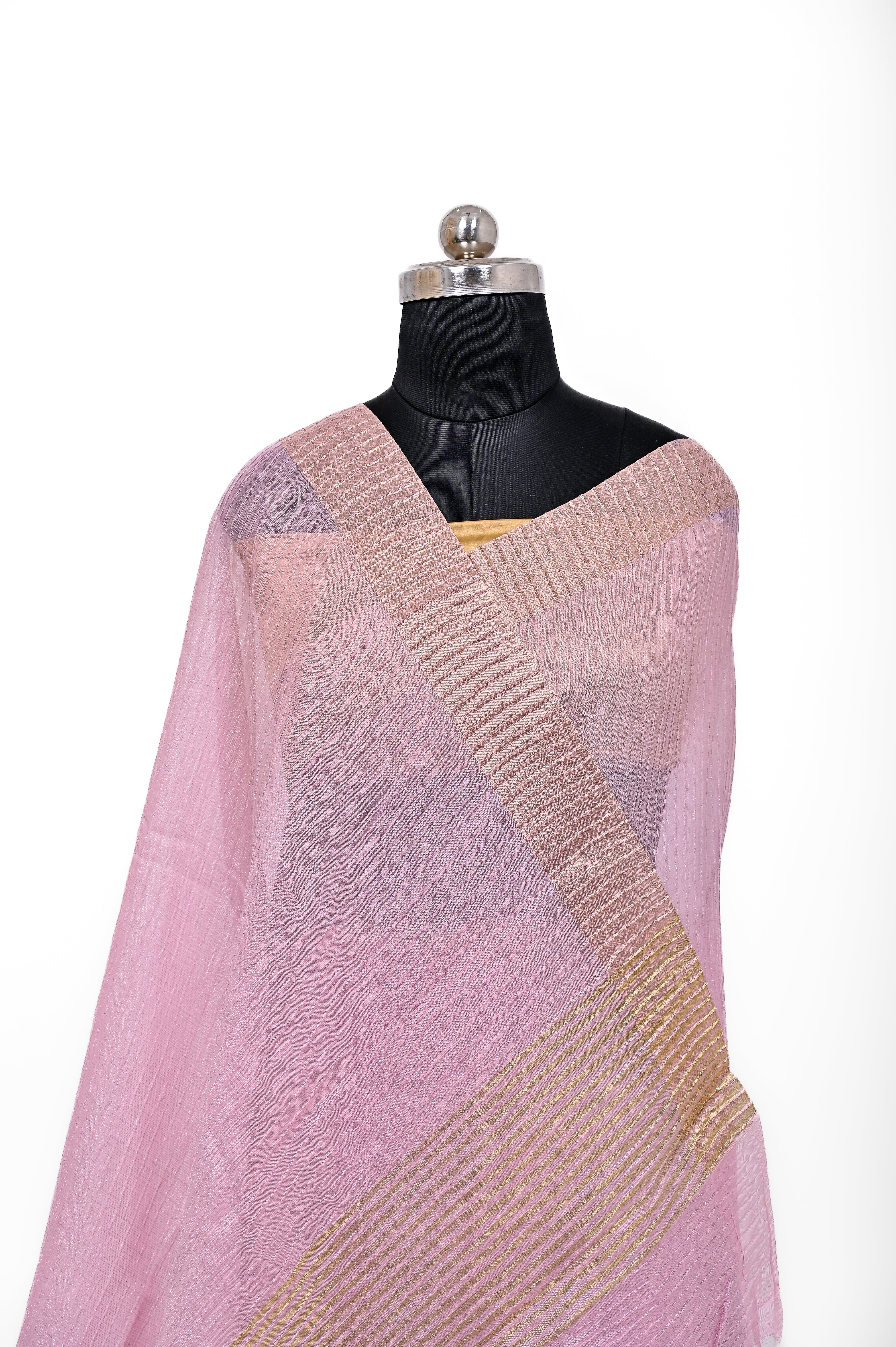 Pure Lilen Tissue Crush Silk Saree With Luxury Fabrics Light Baby Pink