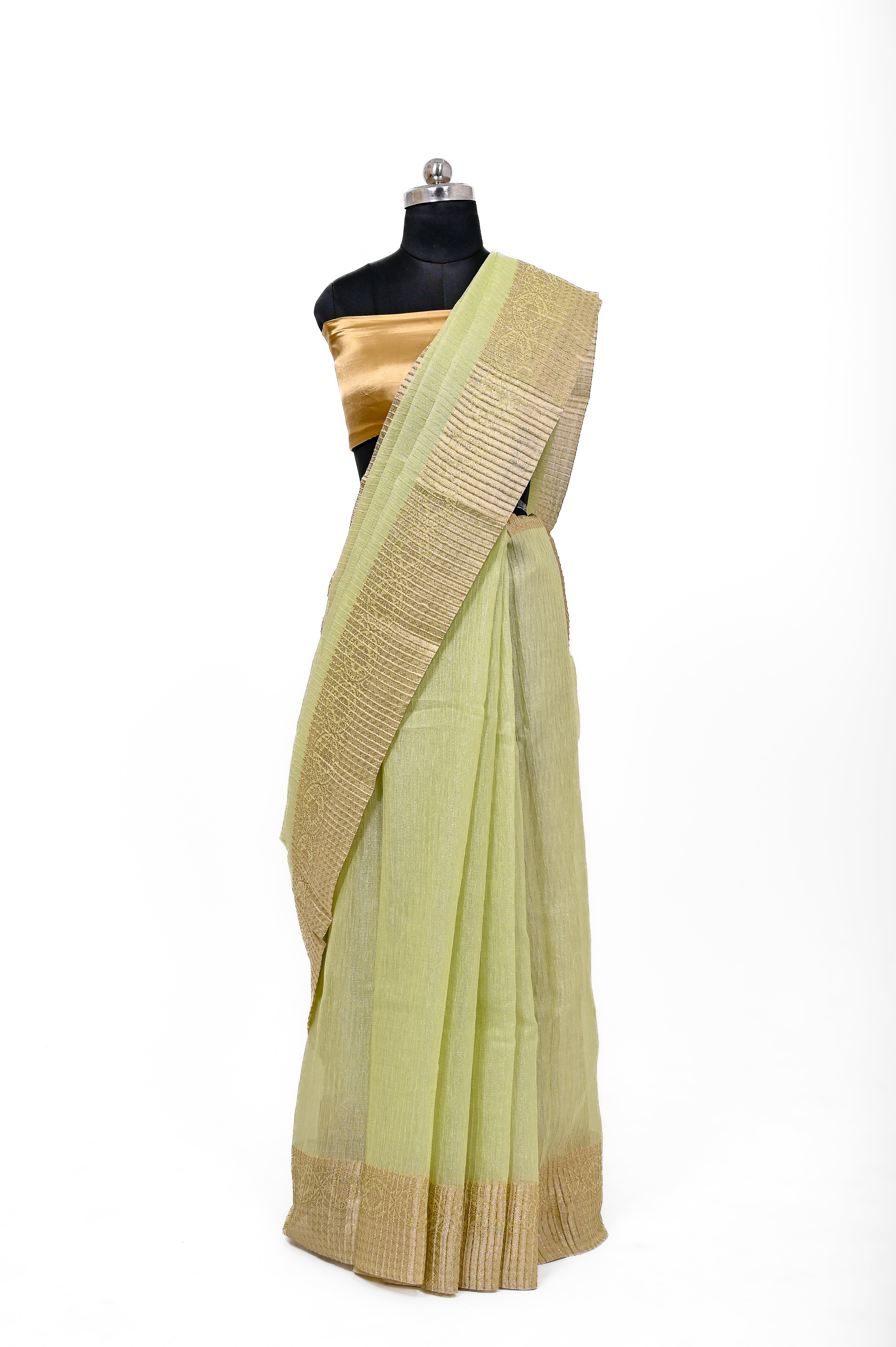 Pure Lilen Tissue Crush Silk Saree With Luxury Fabrics Light Pista