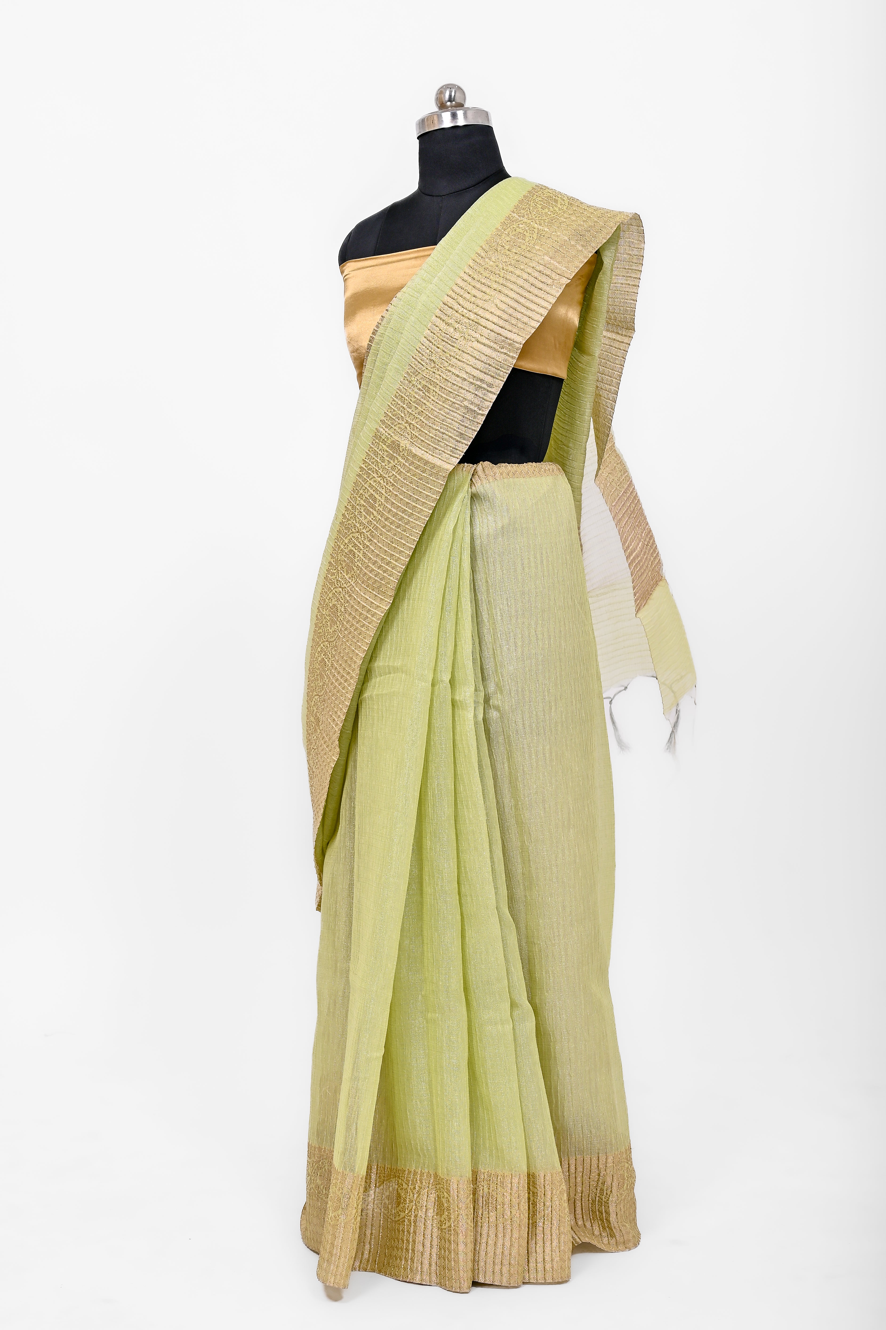 Pure Lilen Tissue Crush Silk Saree With Luxury Fabrics Light Pista