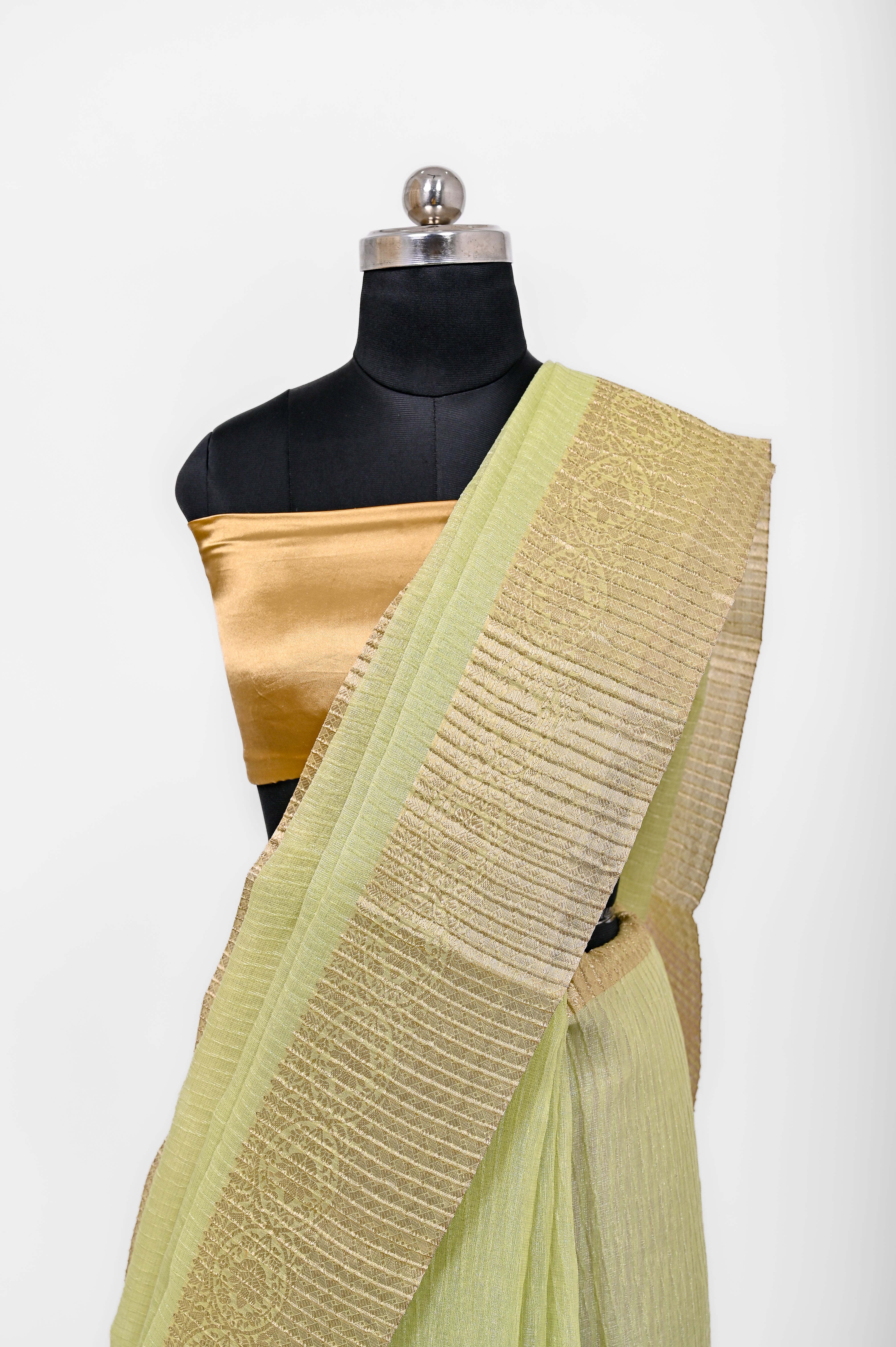 Pure Lilen Tissue Crush Silk Saree With Luxury Fabrics Light Pista