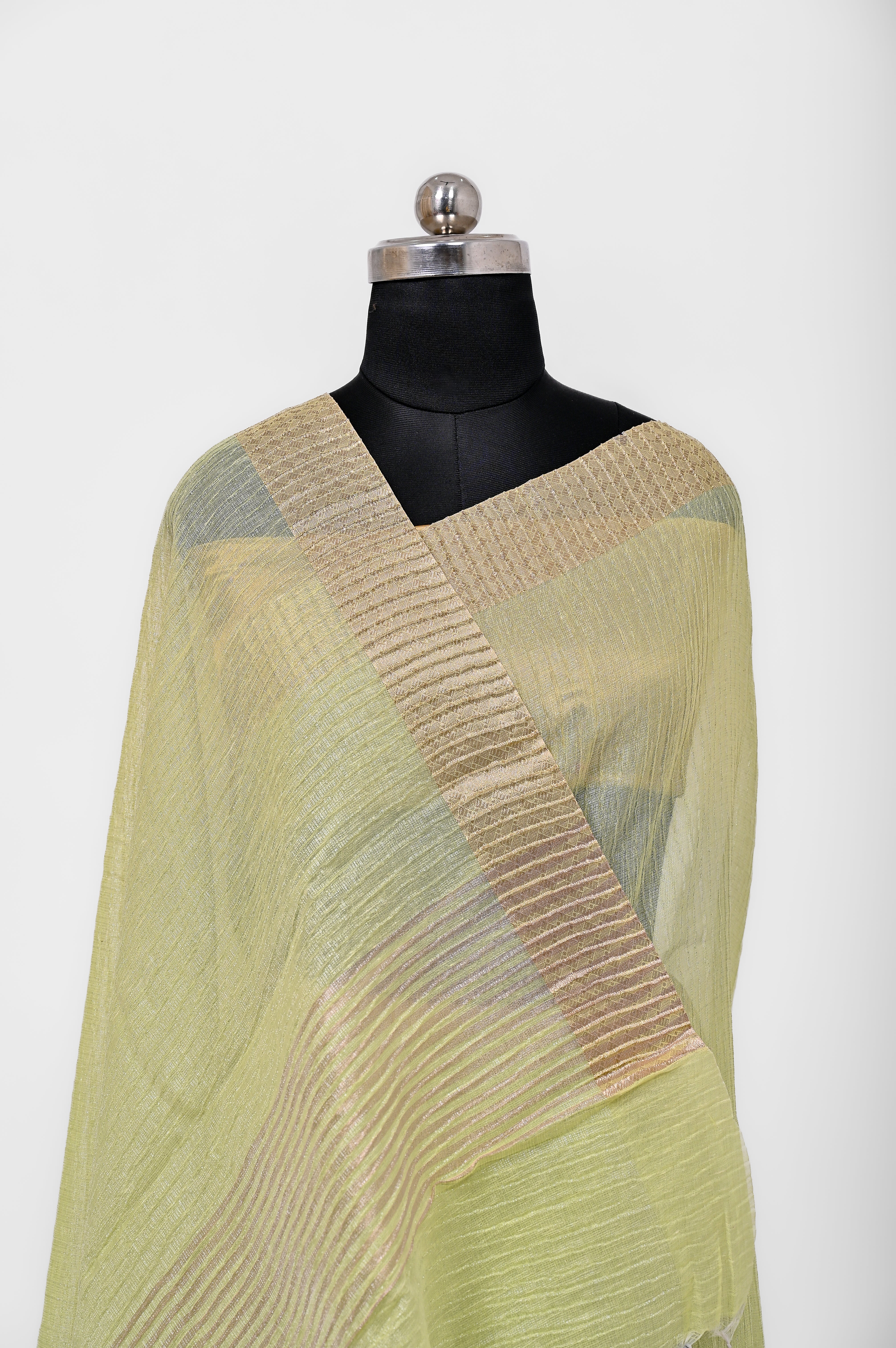 Pure Lilen Tissue Crush Silk Saree With Luxury Fabrics Light Pista