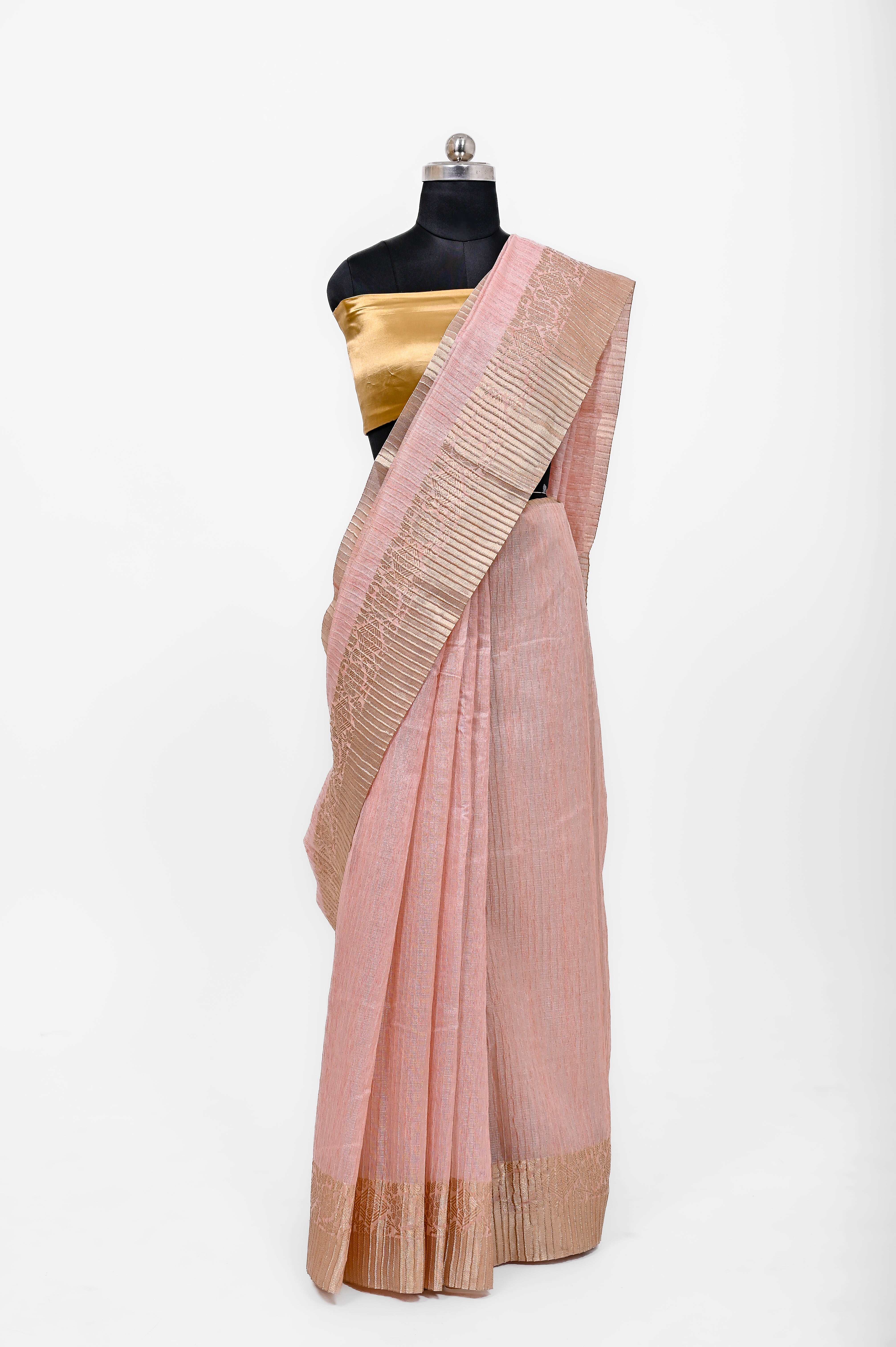 Pure Lilen Tissue Crush Silk Saree With Luxury Fabrics Double Shade Strawberry