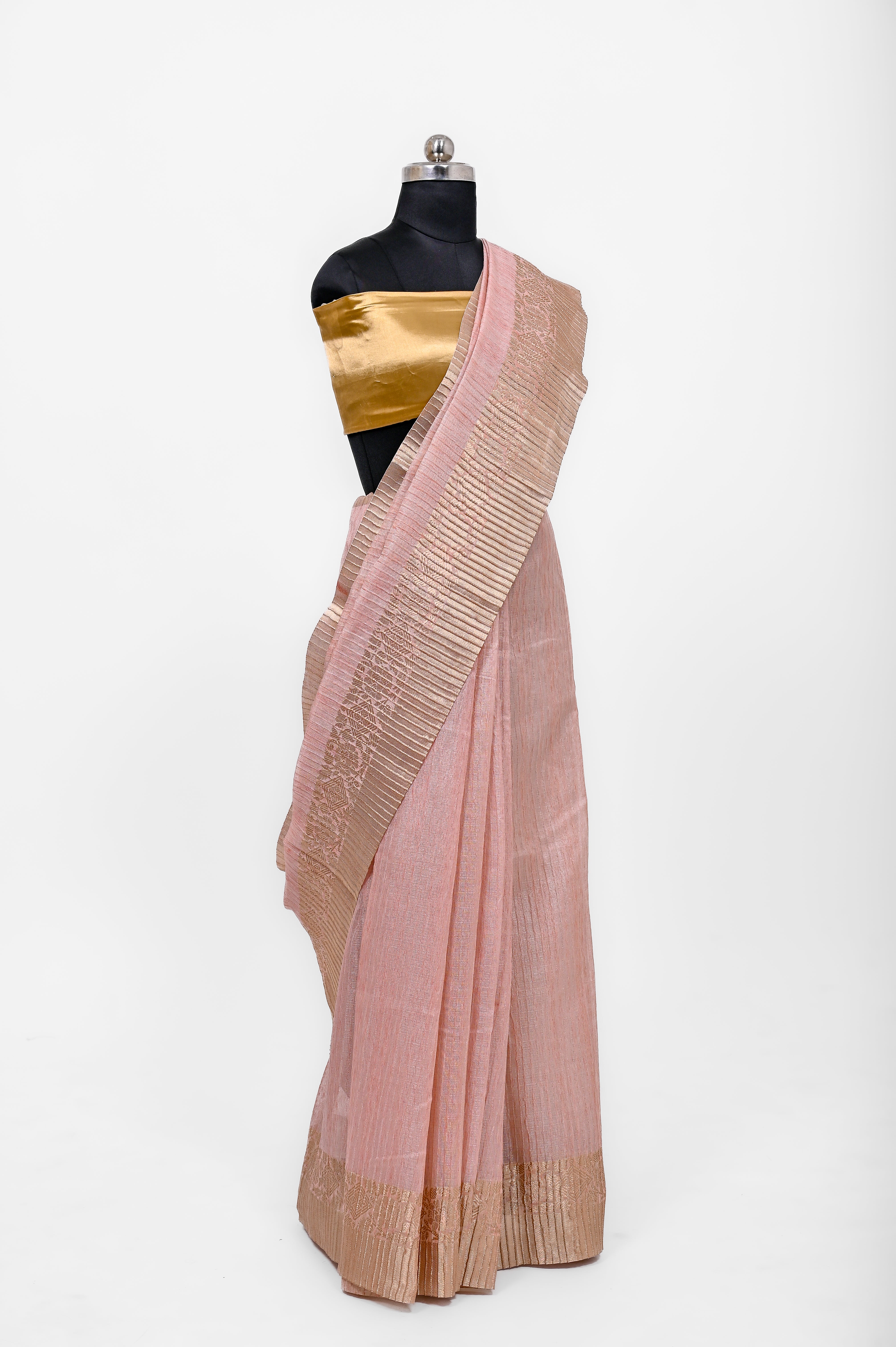 Pure Lilen Tissue Crush Silk Saree With Luxury Fabrics Double Shade Strawberry