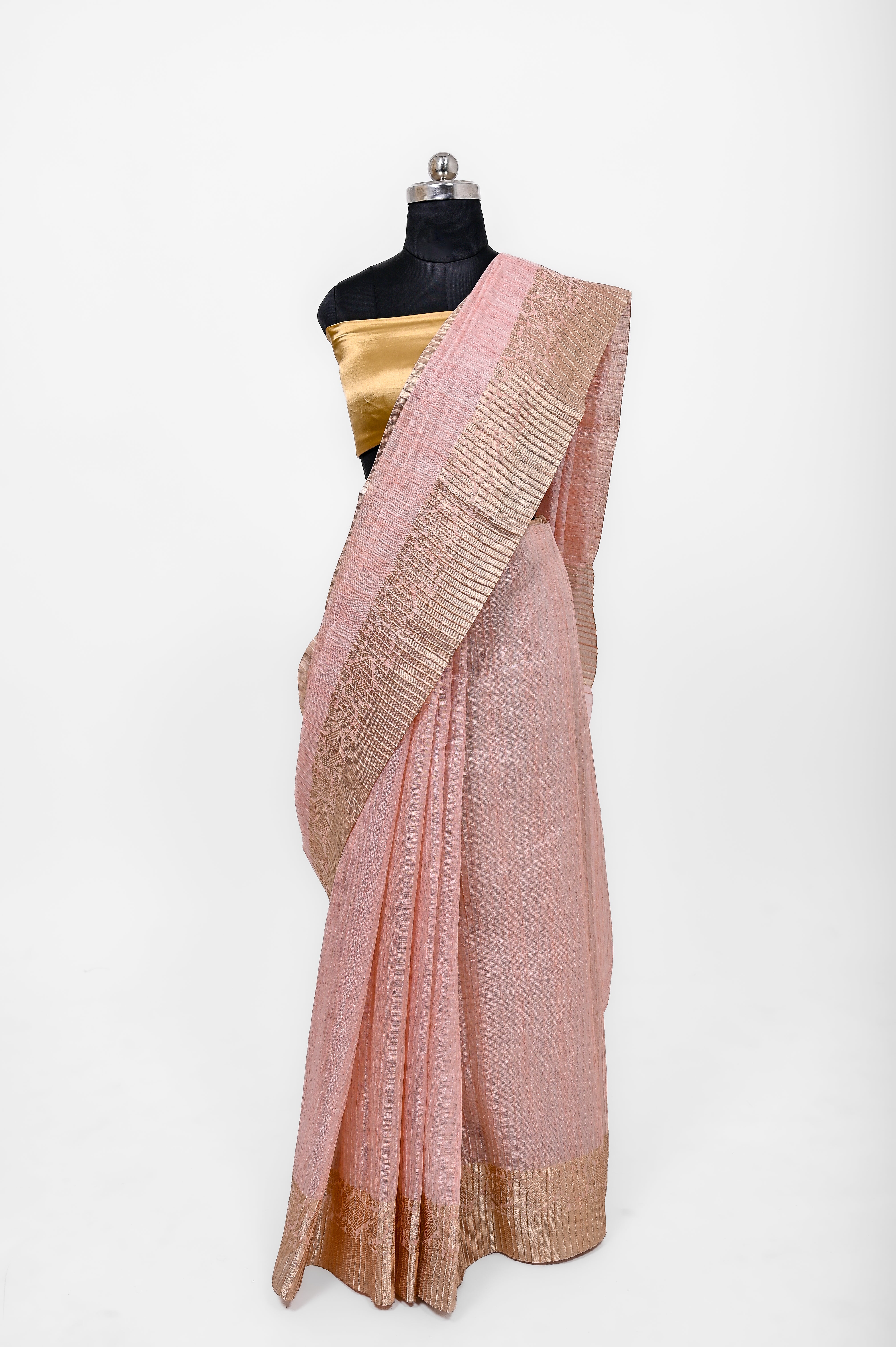 Pure Lilen Tissue Crush Silk Saree With Luxury Fabrics Double Shade Strawberry