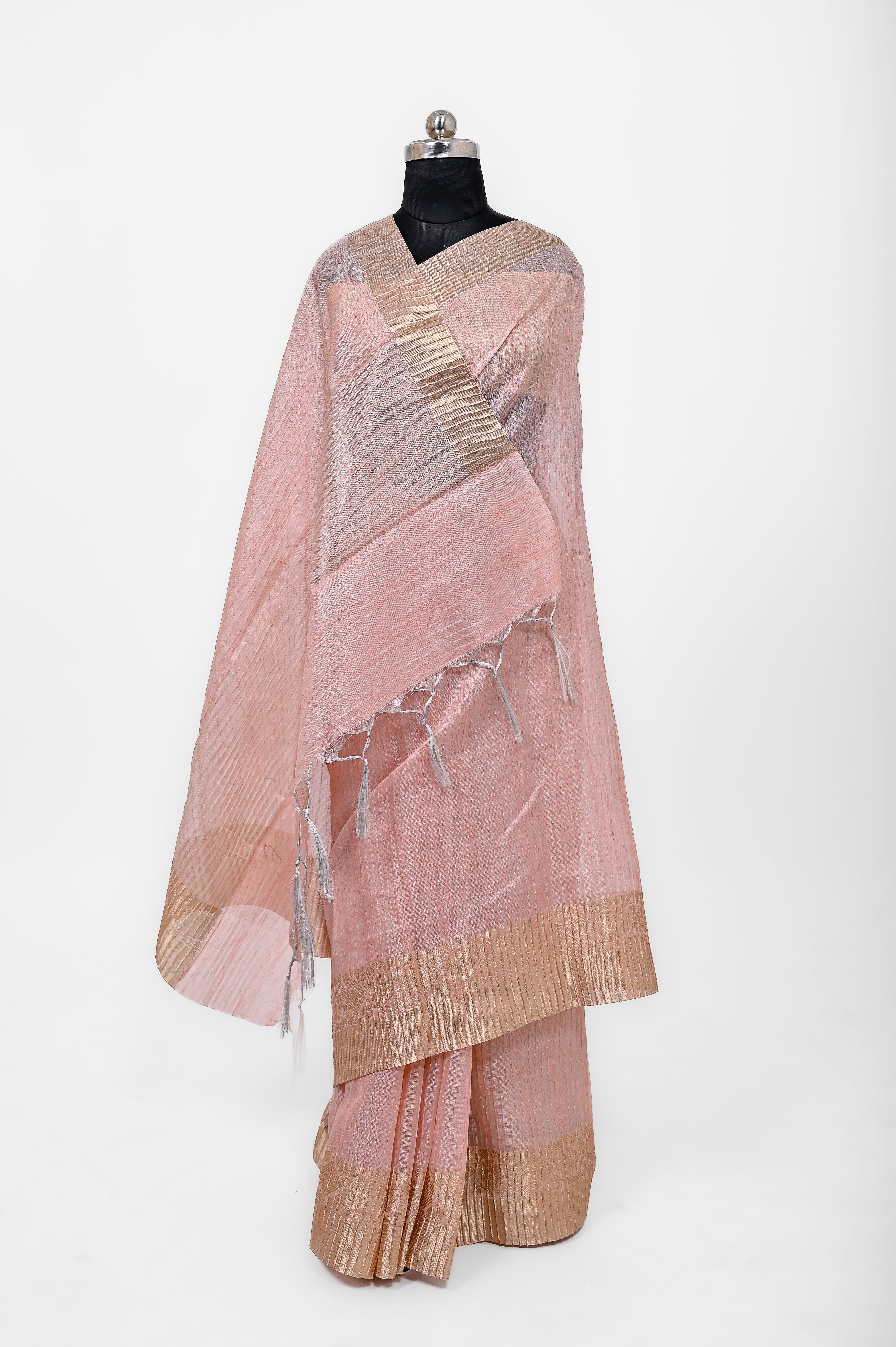 Pure Lilen Tissue Crush Silk Saree With Luxury Fabrics Double Shade Strawberry