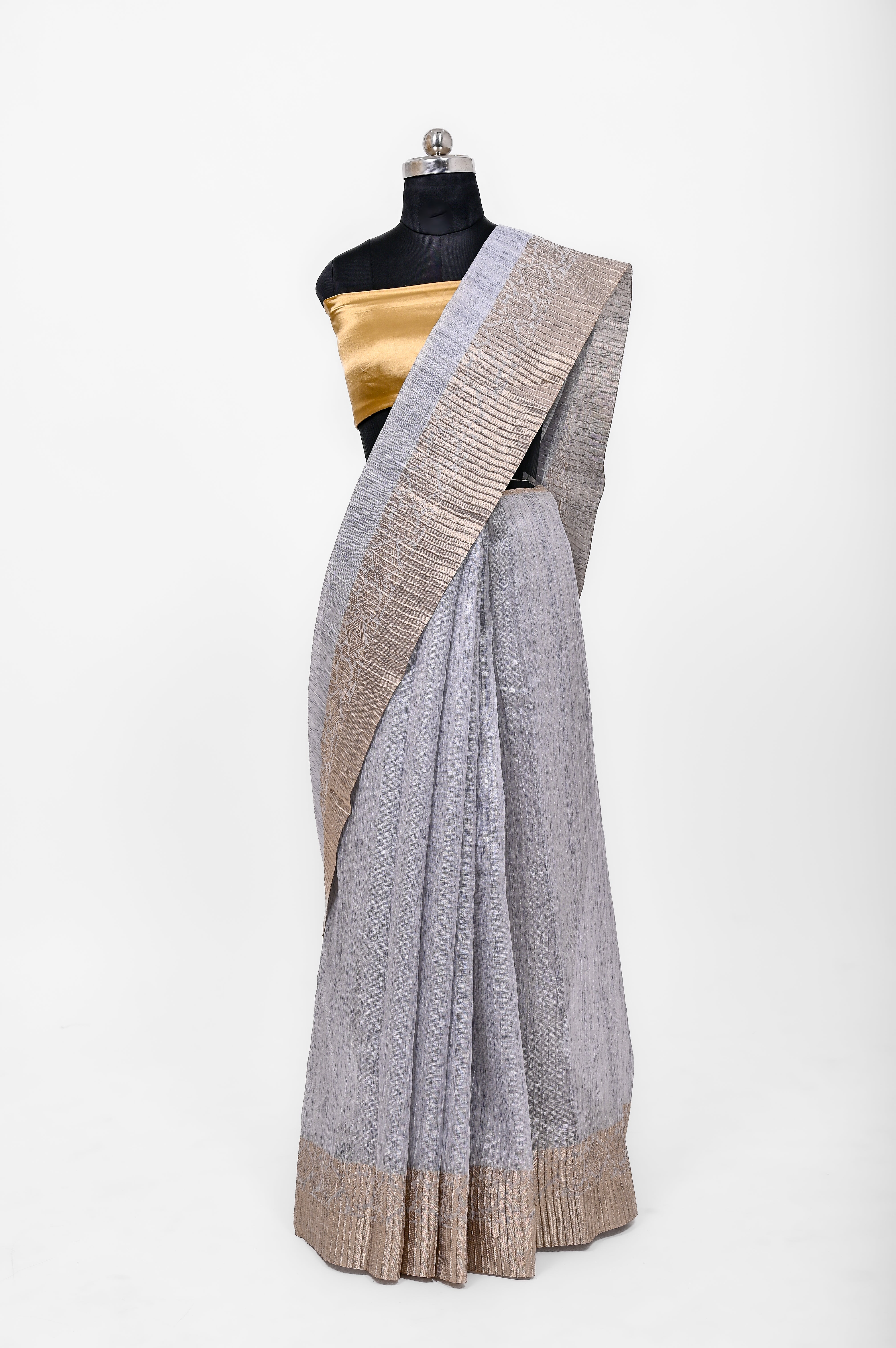Pure Lilen Tissue Crush Silk Saree With Luxury Fabrics Grey
