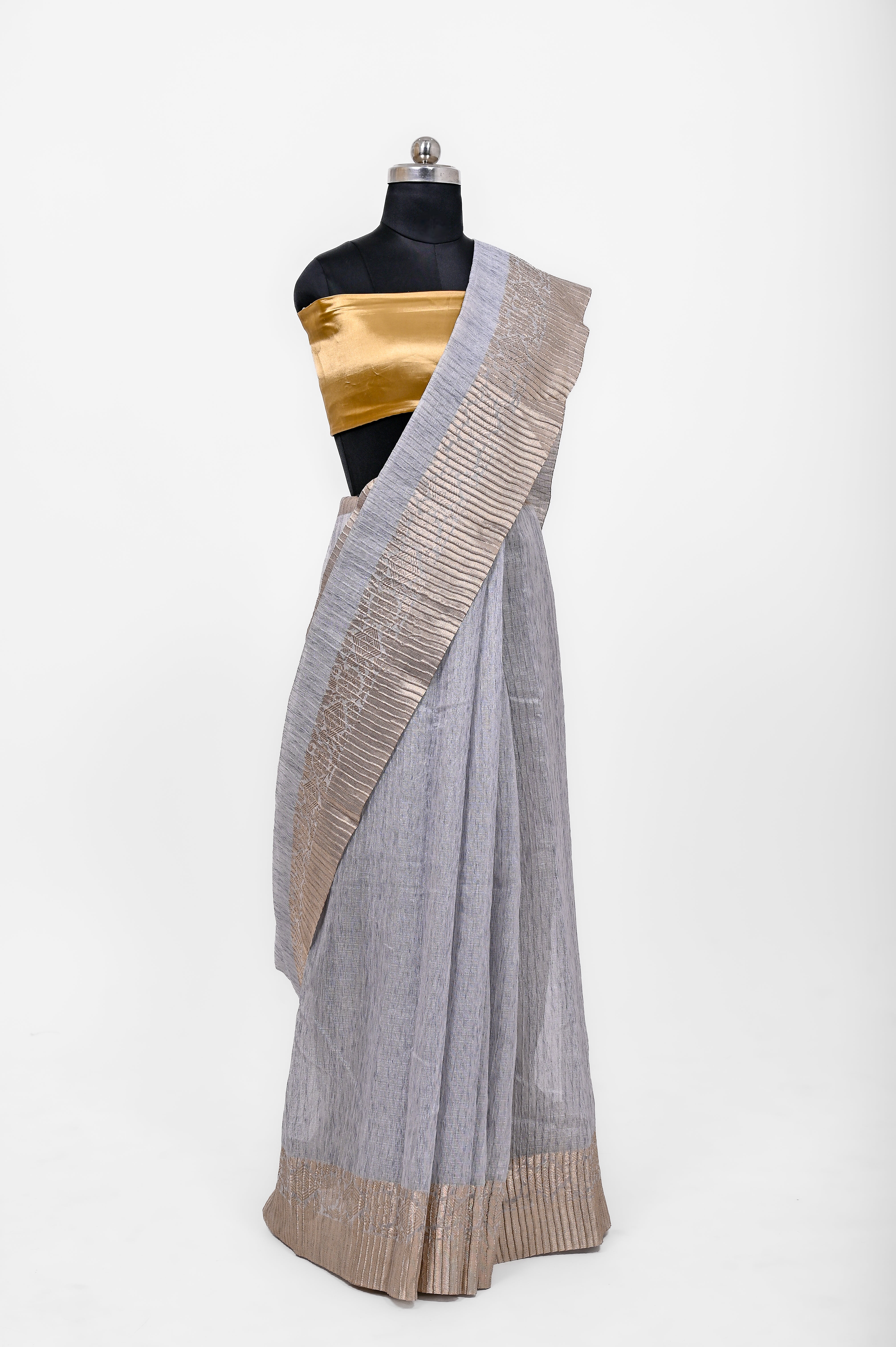 Pure Lilen Tissue Crush Silk Saree With Luxury Fabrics Grey