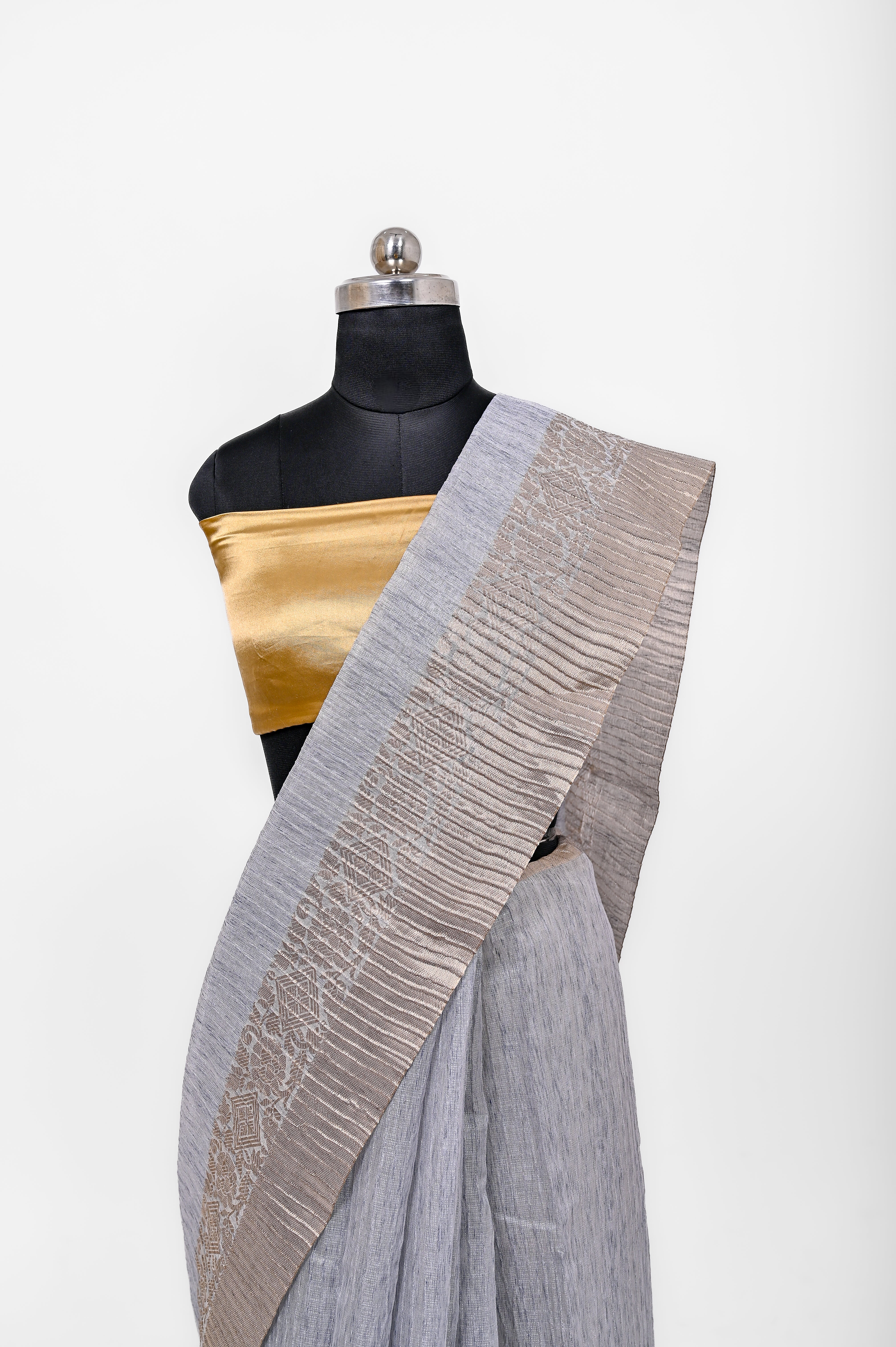 Pure Lilen Tissue Crush Silk Saree With Luxury Fabrics Grey