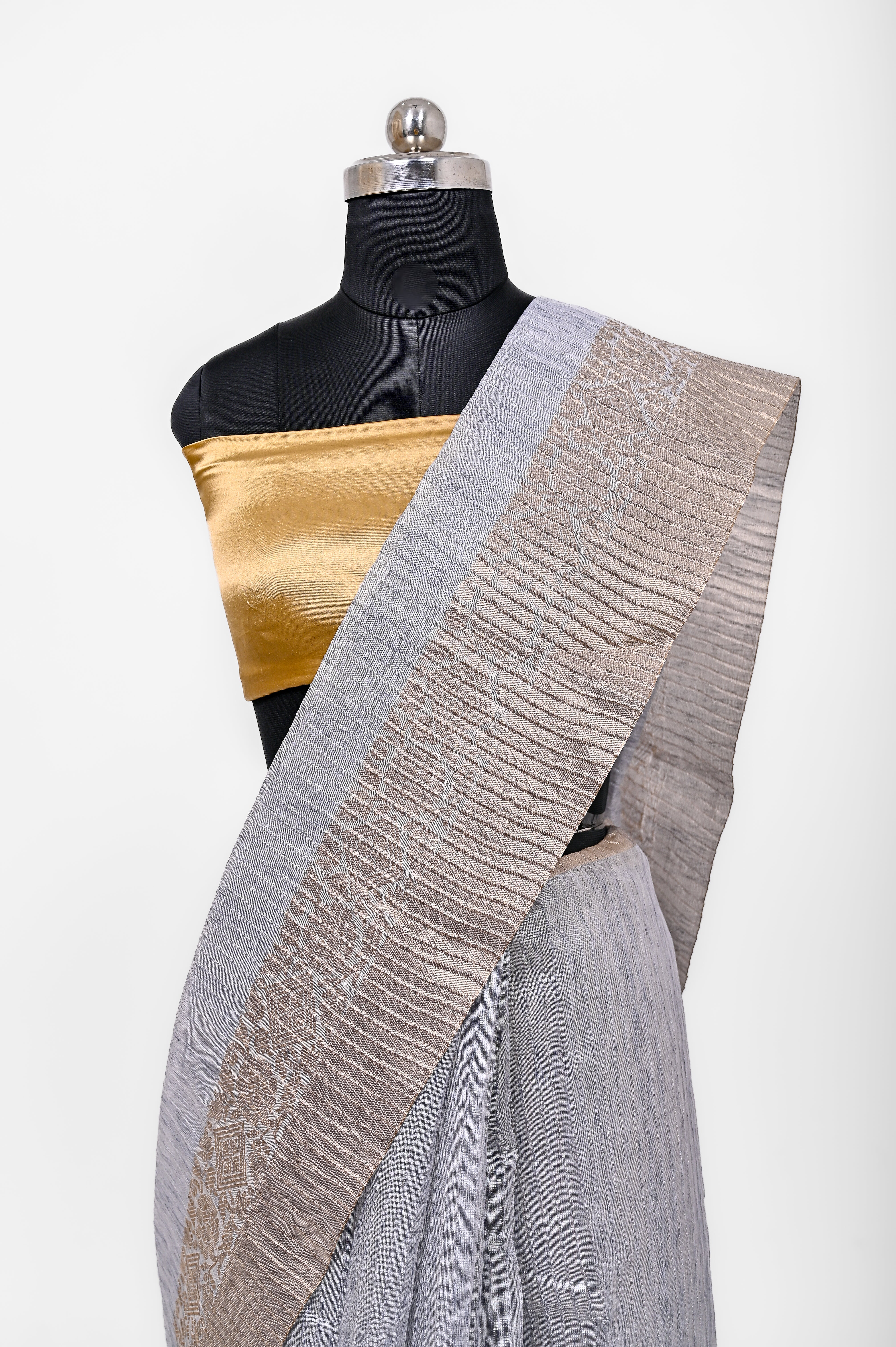 Pure Lilen Tissue Crush Silk Saree With Luxury Fabrics Grey