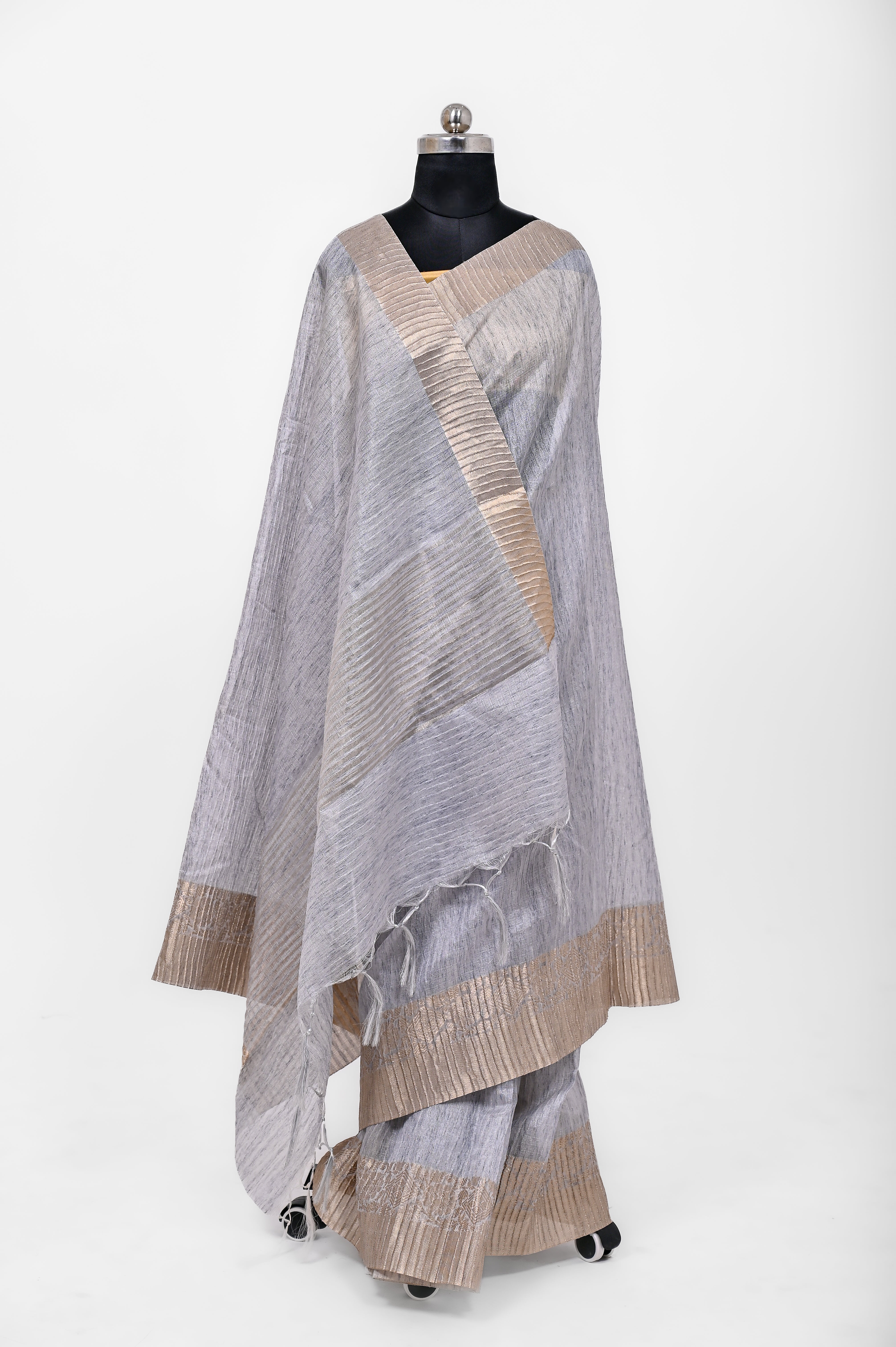Pure Lilen Tissue Crush Silk Saree With Luxury Fabrics Grey
