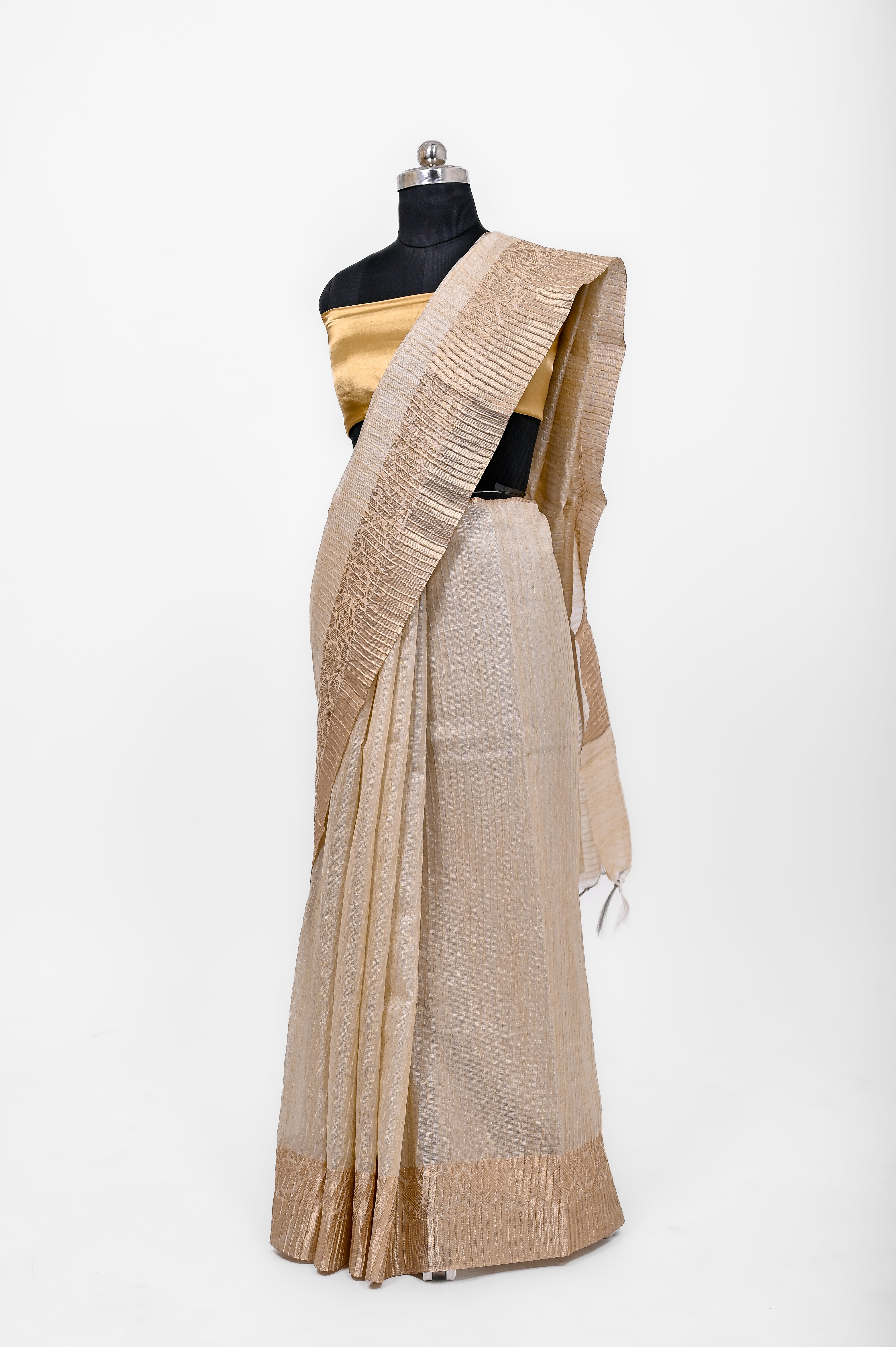 Pure Lilen Tissue Crush Silk Saree With Luxury Fabrics Light Tasar Cheeku