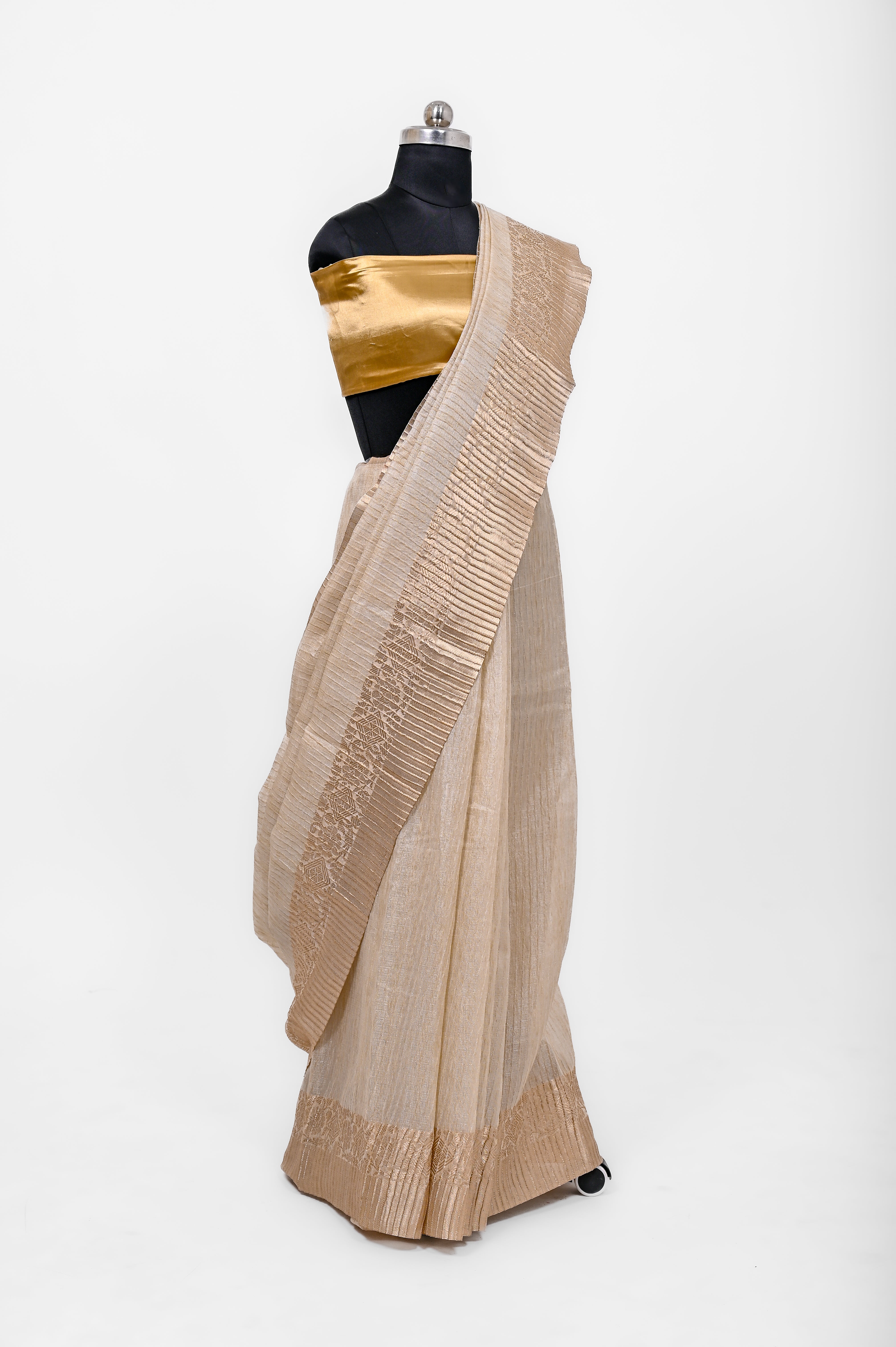 Pure Lilen Tissue Crush Silk Saree With Luxury Fabrics Light Tasar Cheeku