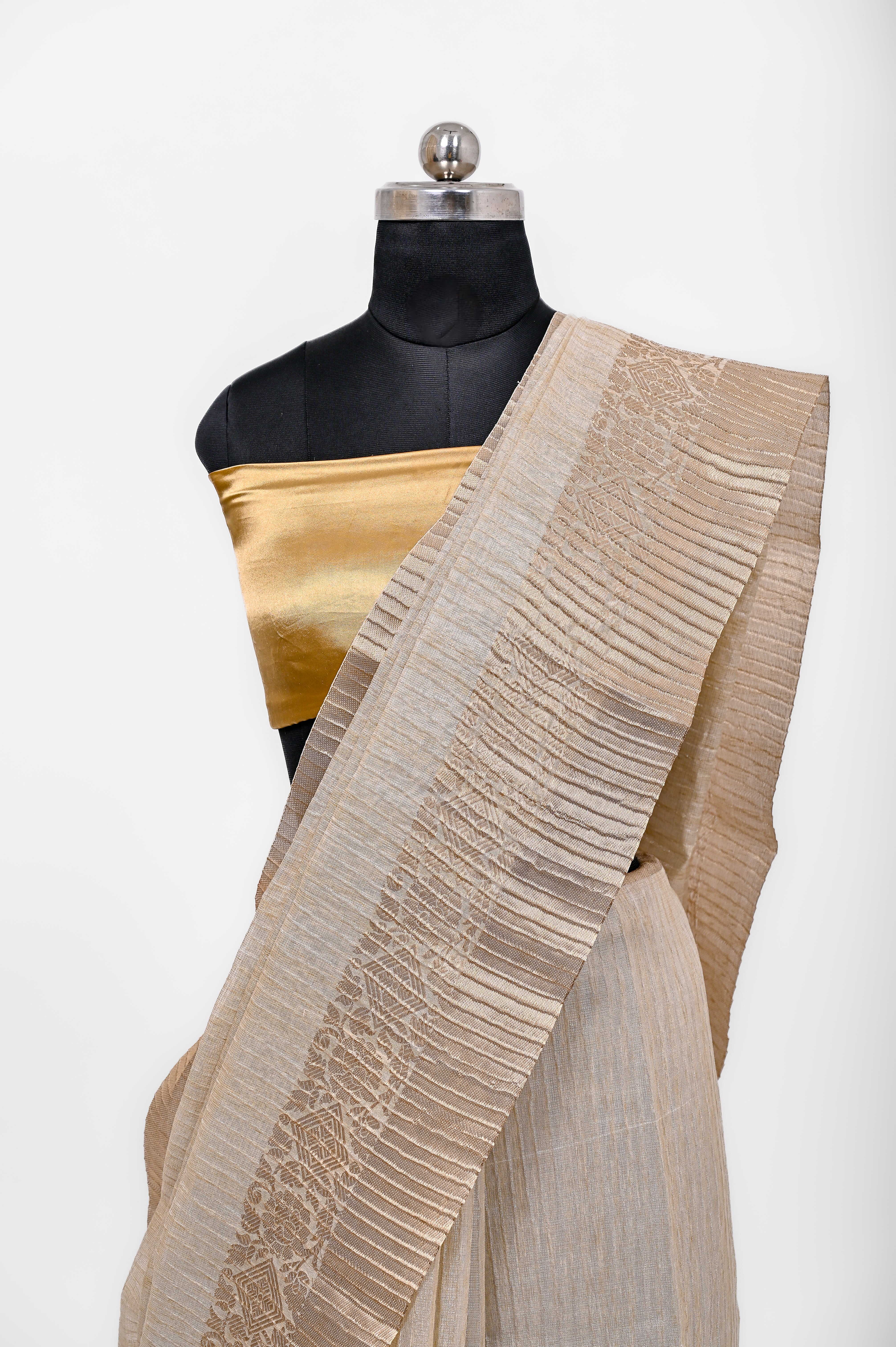 Pure Lilen Tissue Crush Silk Saree With Luxury Fabrics Light Tasar Cheeku