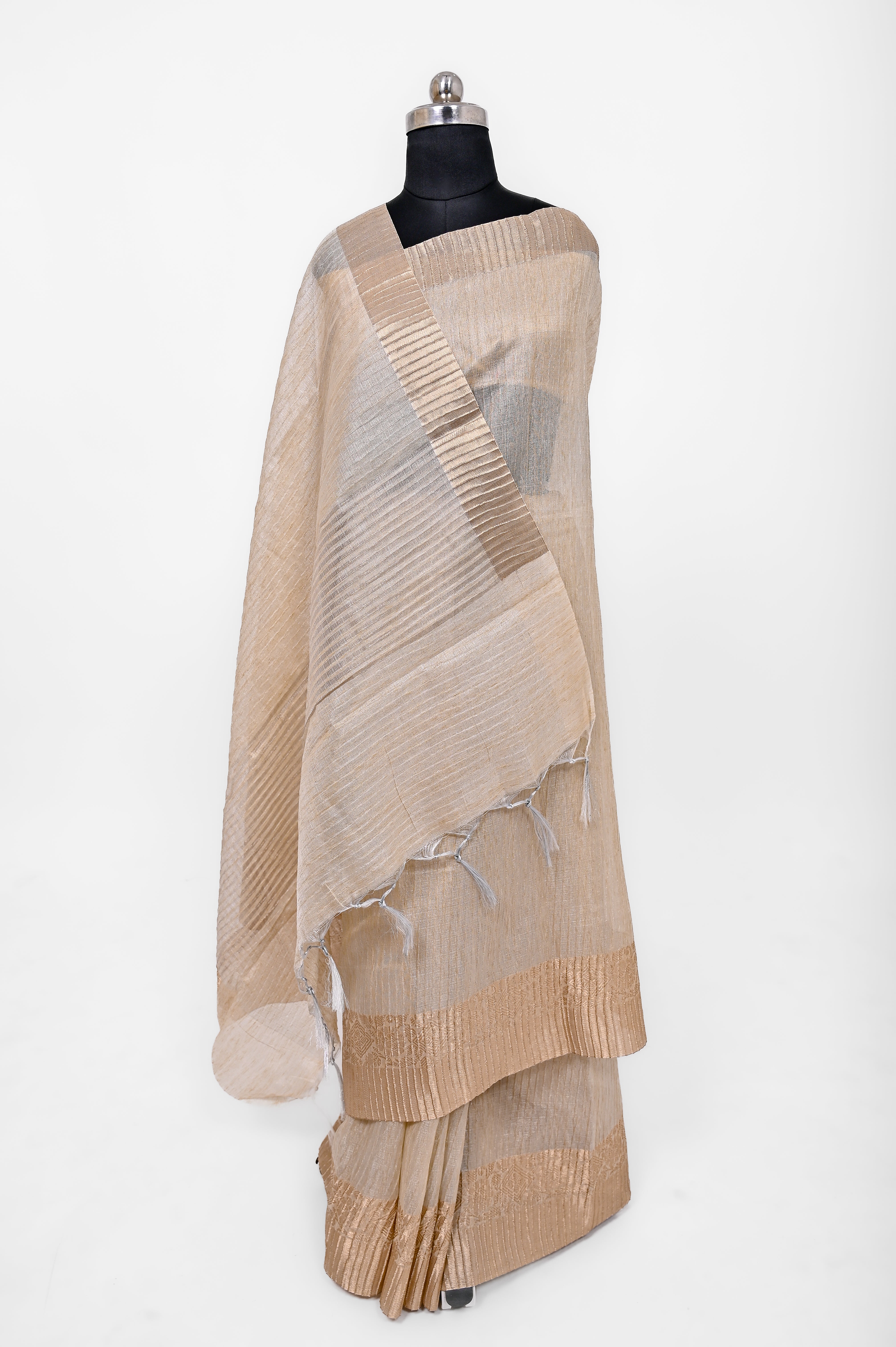 Pure Lilen Tissue Crush Silk Saree With Luxury Fabrics Light Tasar Cheeku
