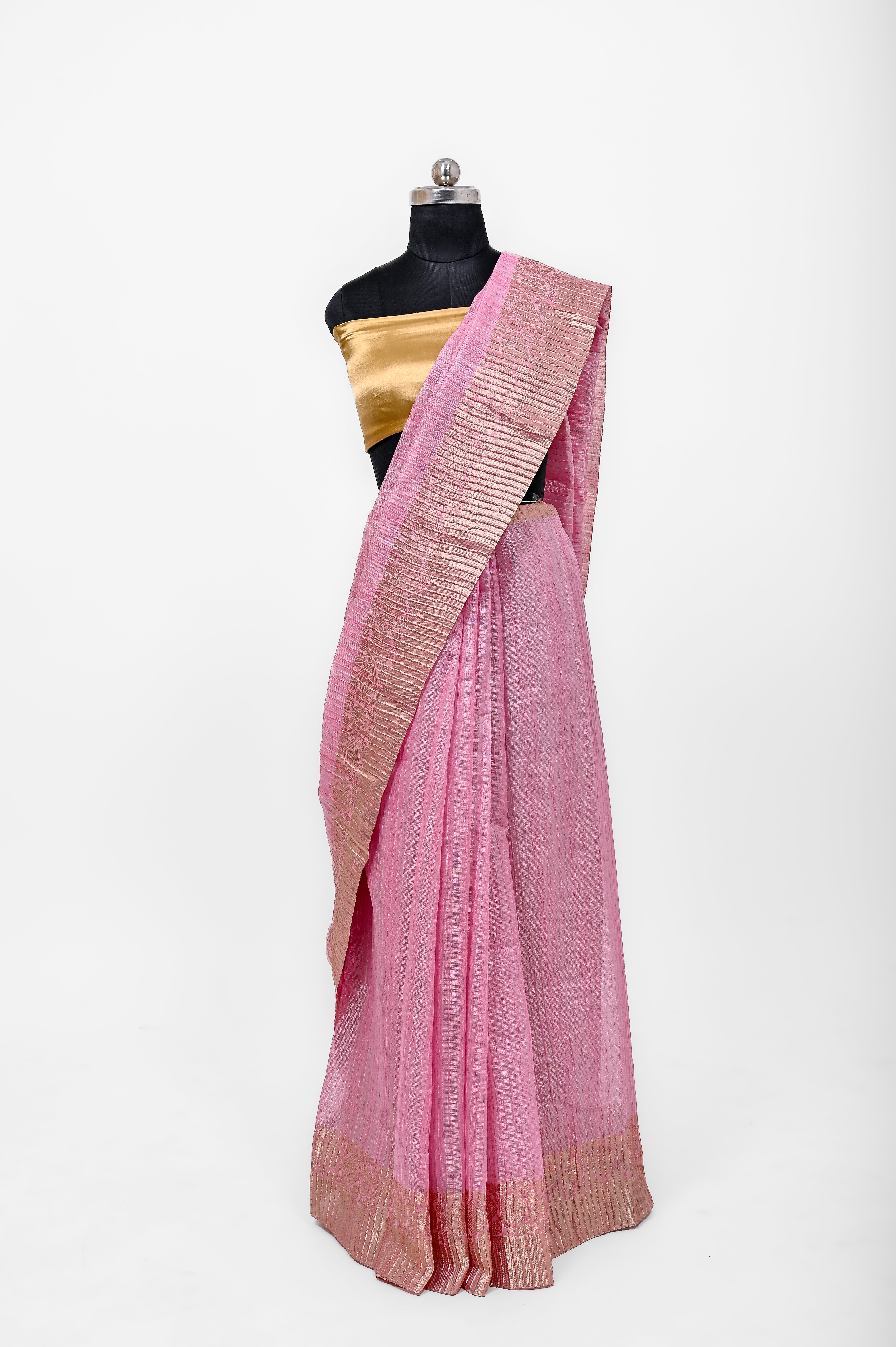 Pure Lilen Tissue Crush Silk Saree With Luxury Fabrics Rani Pink