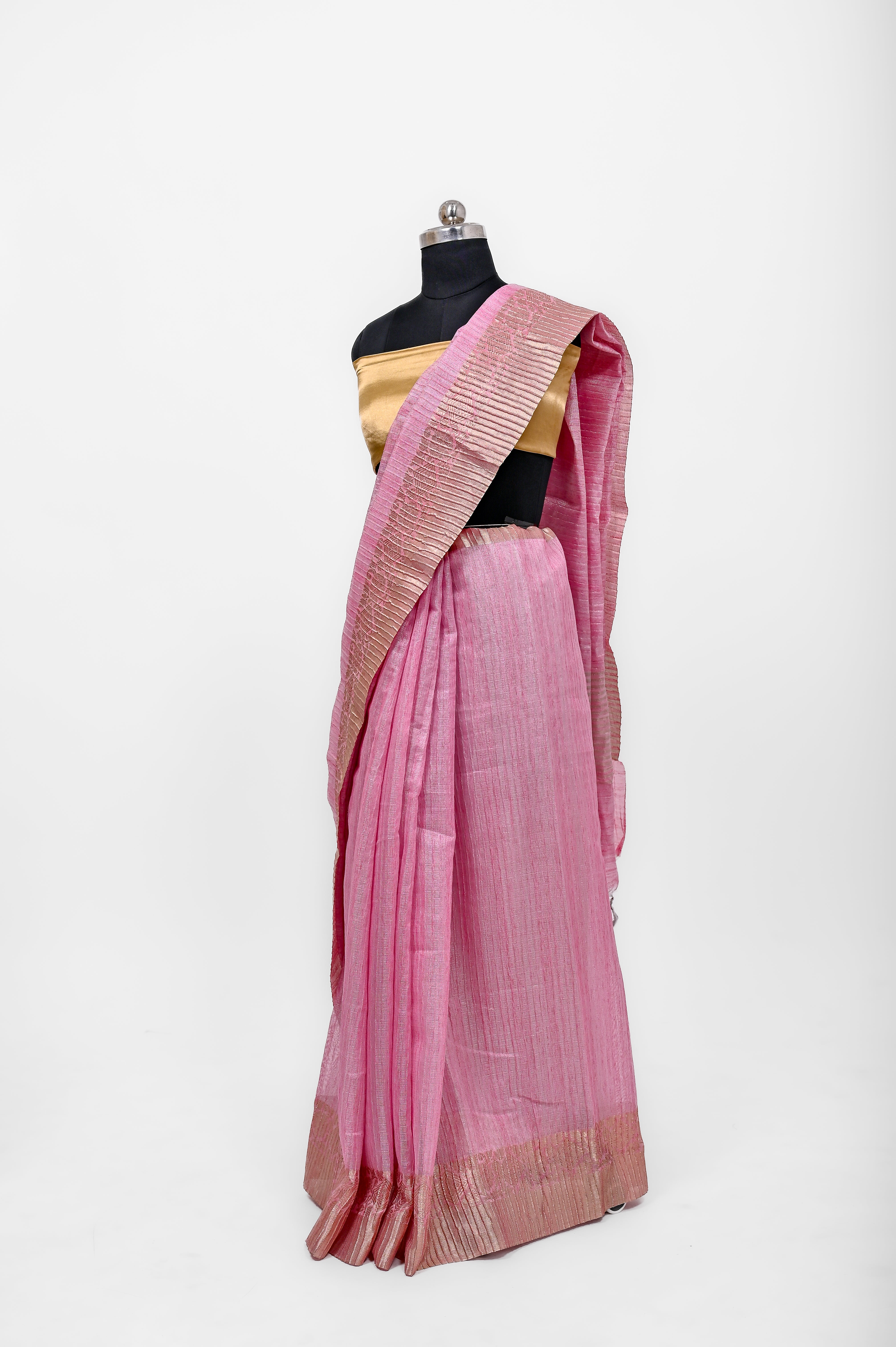 Pure Lilen Tissue Crush Silk Saree With Luxury Fabrics Rani Pink
