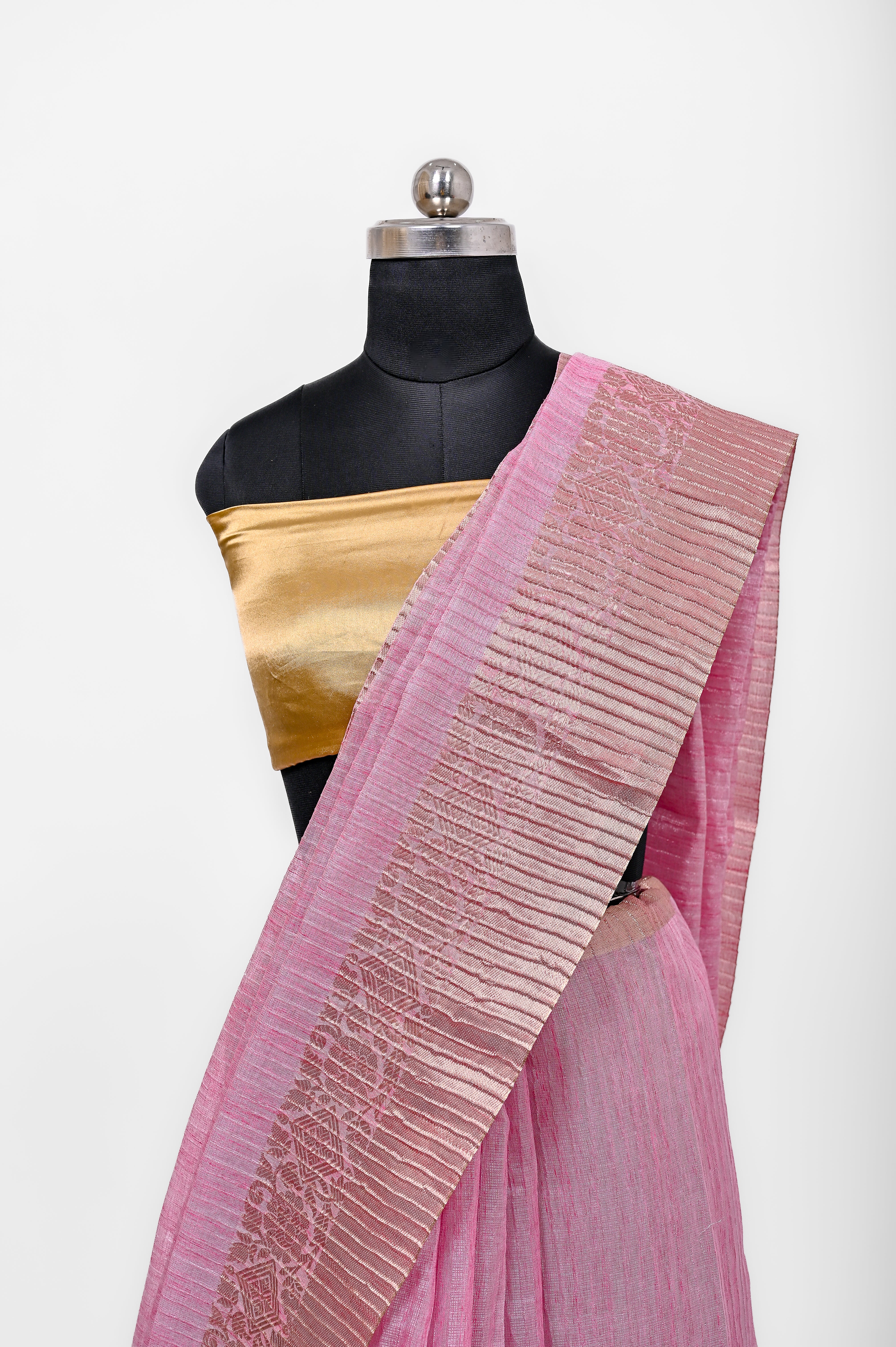 Pure Lilen Tissue Crush Silk Saree With Luxury Fabrics Rani Pink