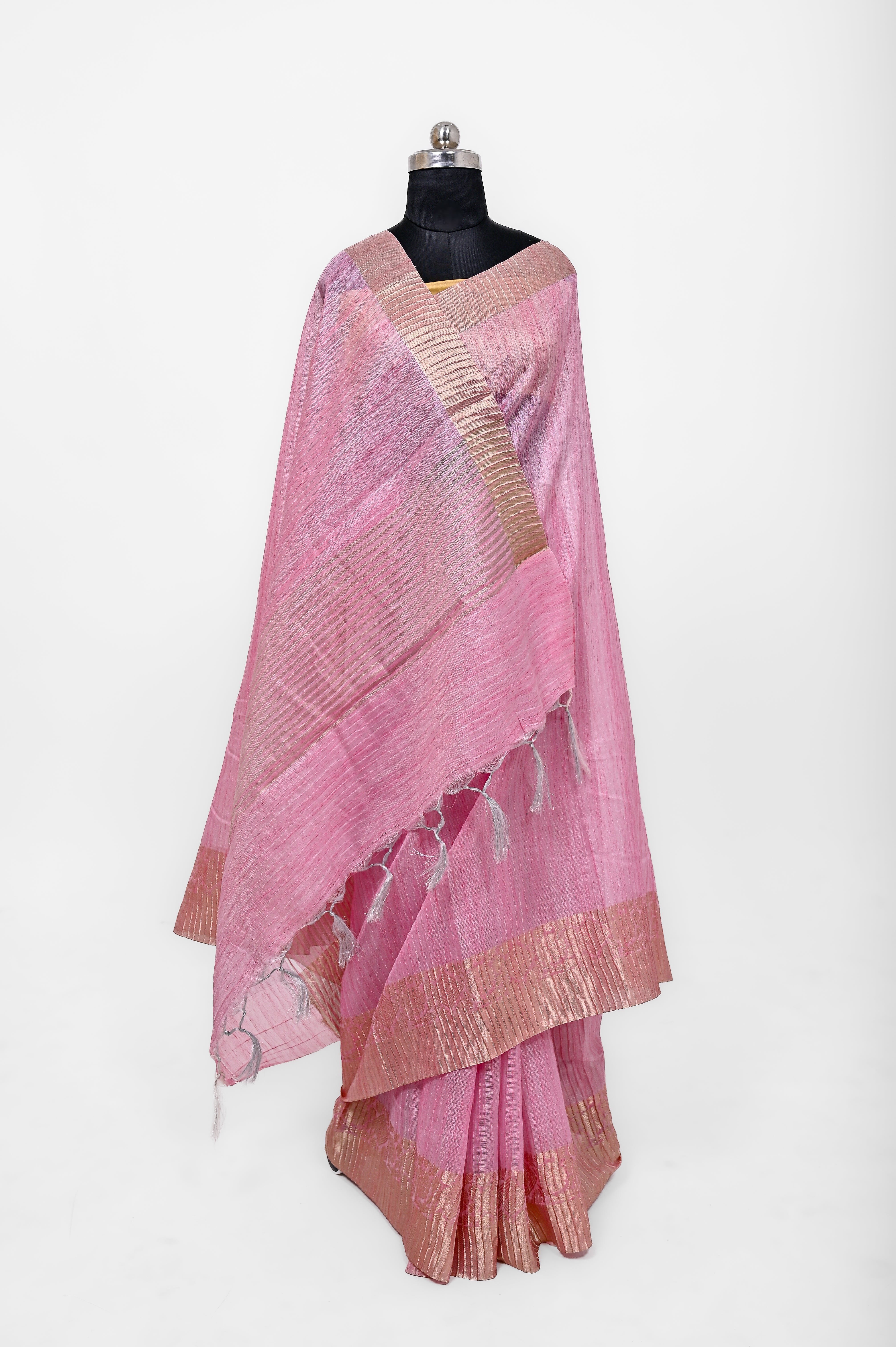 Pure Lilen Tissue Crush Silk Saree With Luxury Fabrics Rani Pink