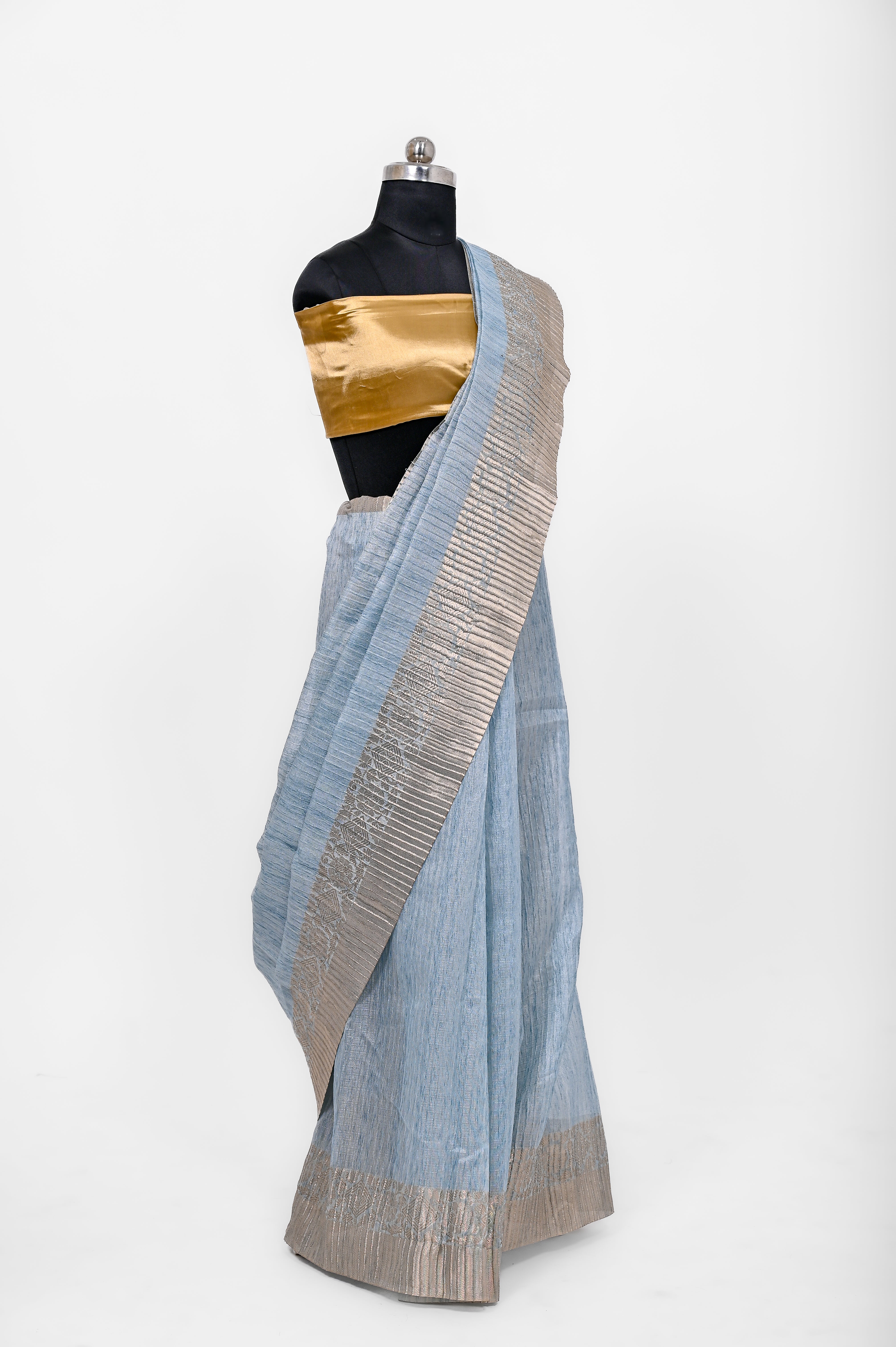 Pure Lilen Tissue Crush Silk Saree With Luxury Fabrics Firozi Green