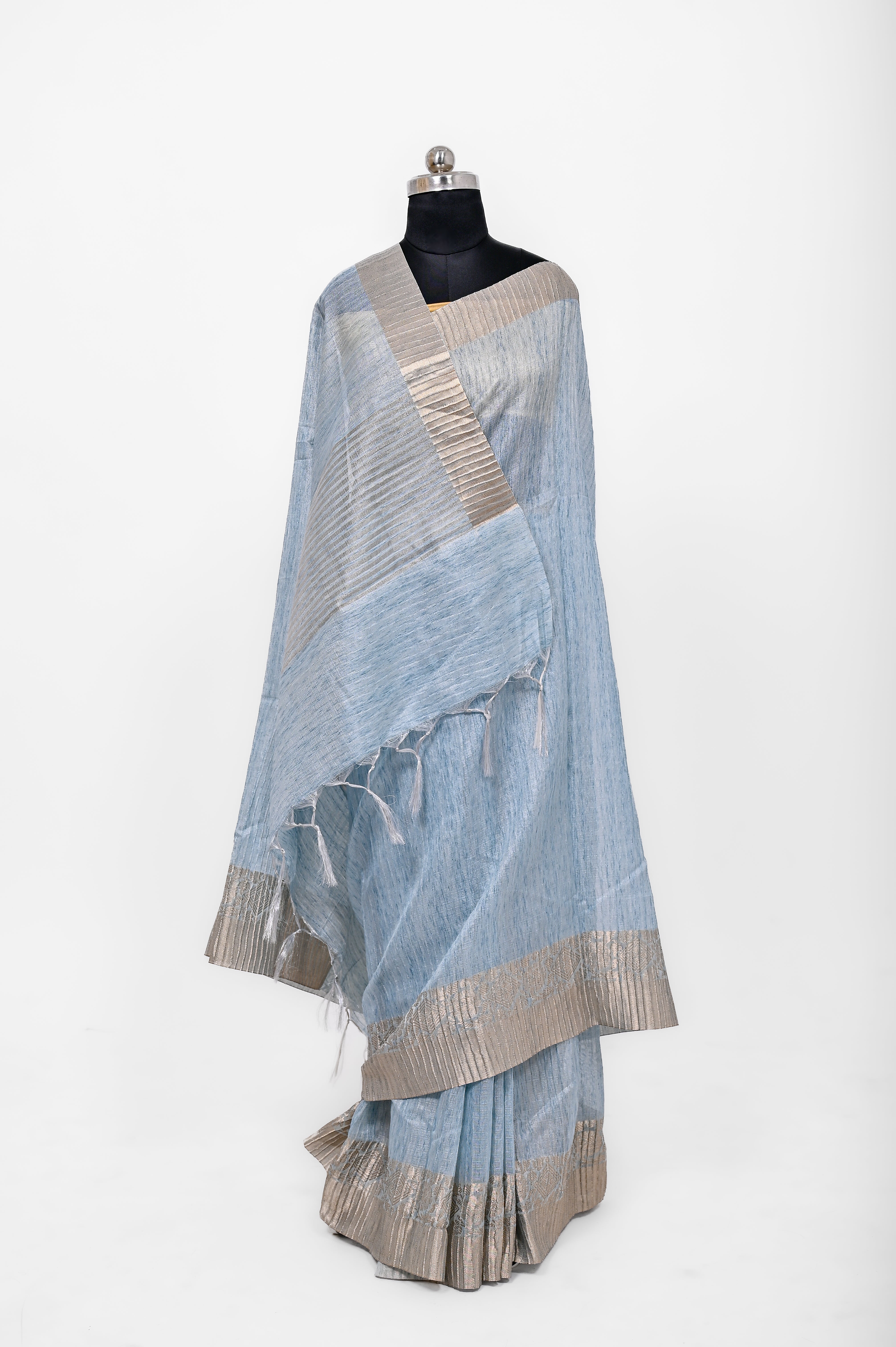 Pure Lilen Tissue Crush Silk Saree With Luxury Fabrics Firozi Green
