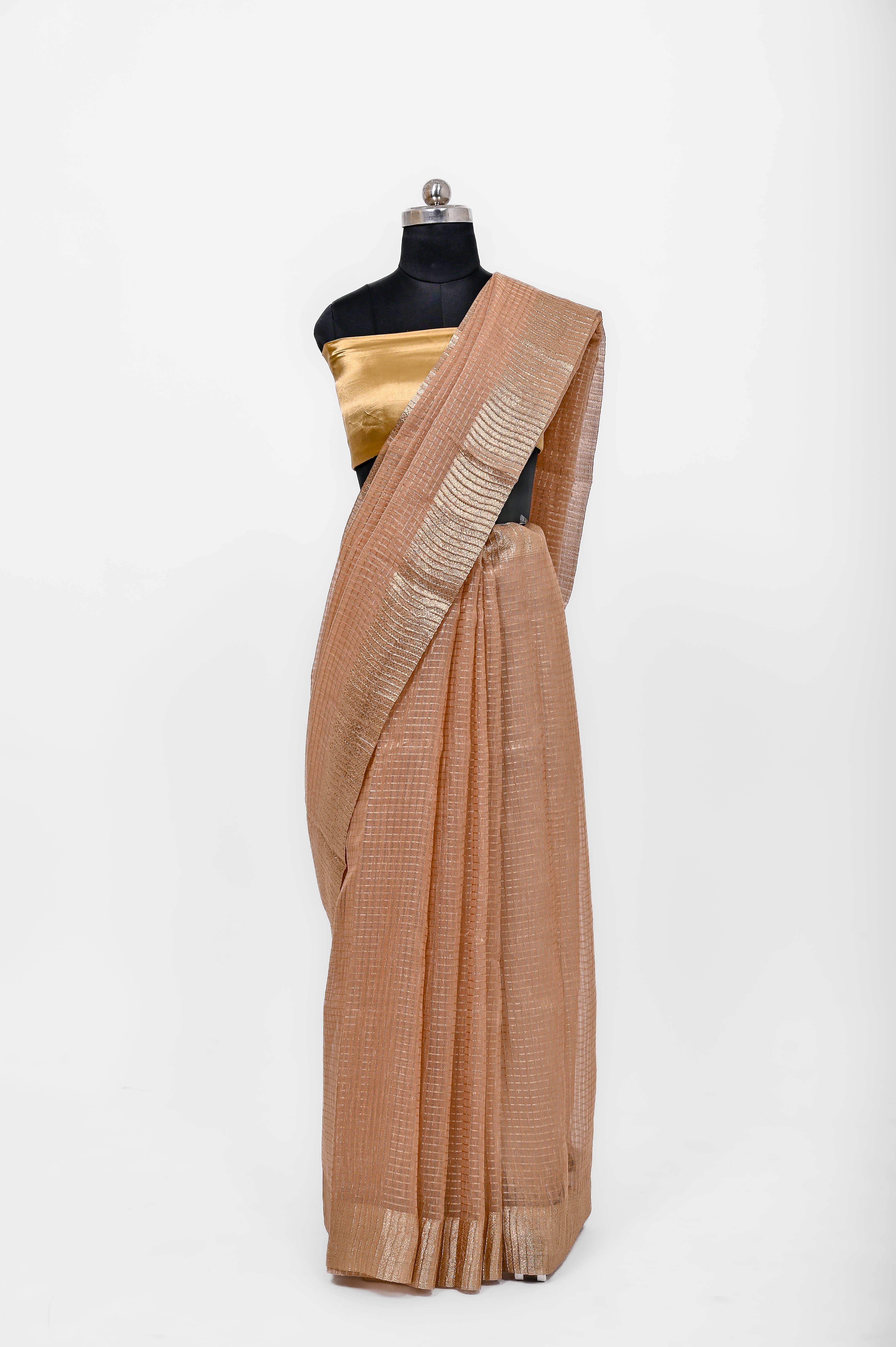 Pure Lilen Tissue Crush Small Chex Silk Saree With Luxury Fabrics Onion