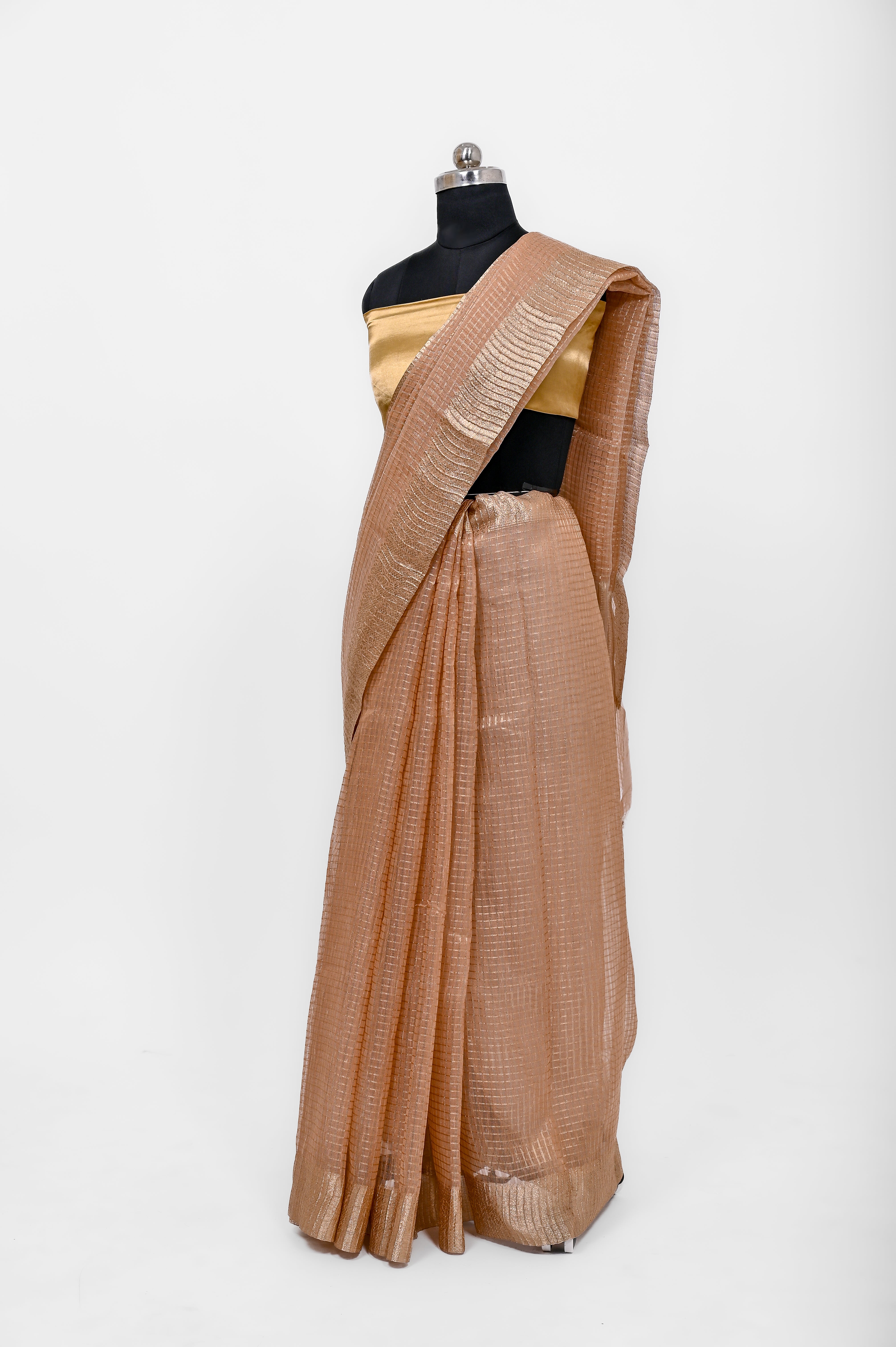 Pure Lilen Tissue Crush Small Chex Silk Saree With Luxury Fabrics Onion