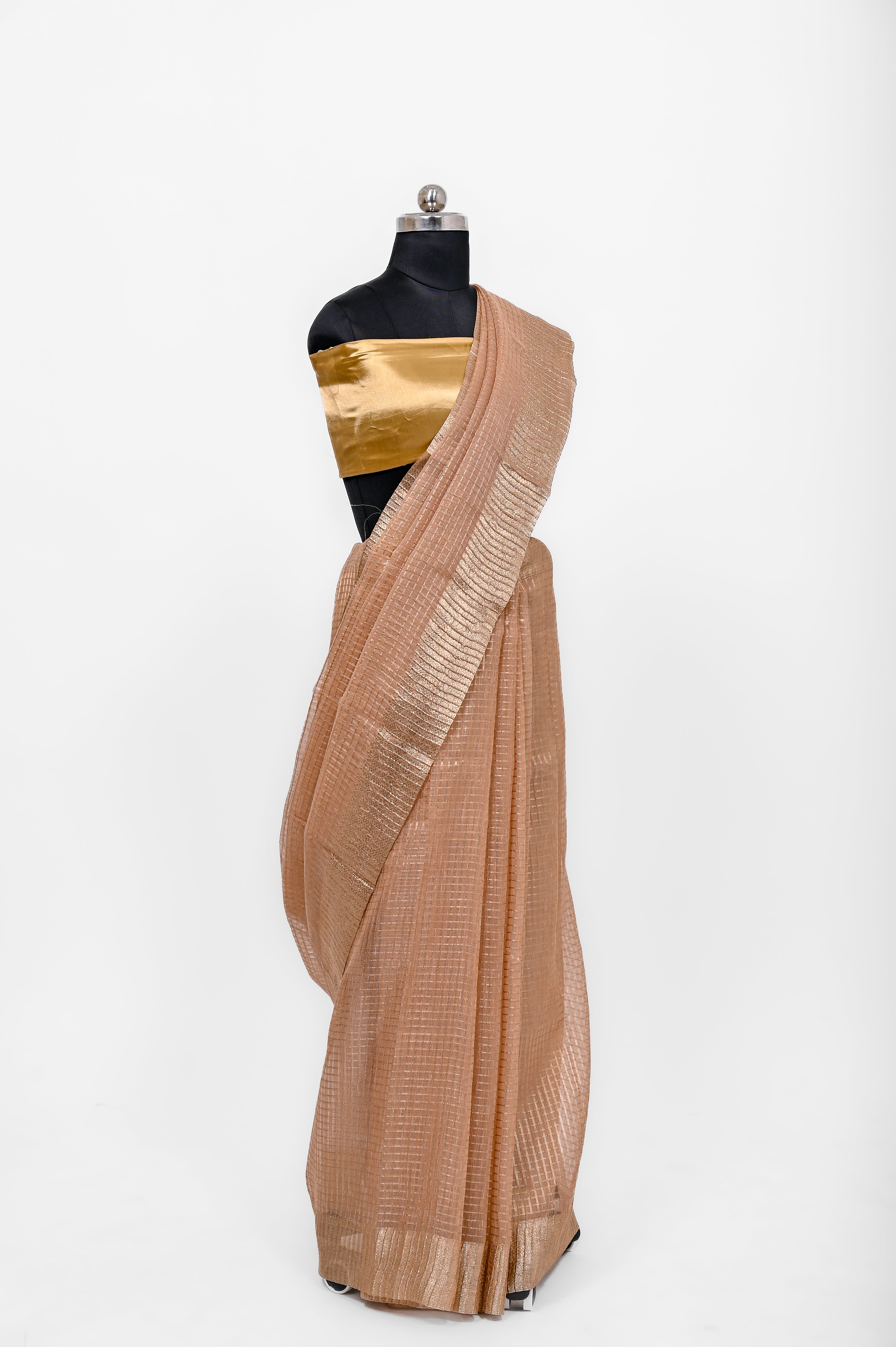 Pure Lilen Tissue Crush Small Chex Silk Saree With Luxury Fabrics Onion