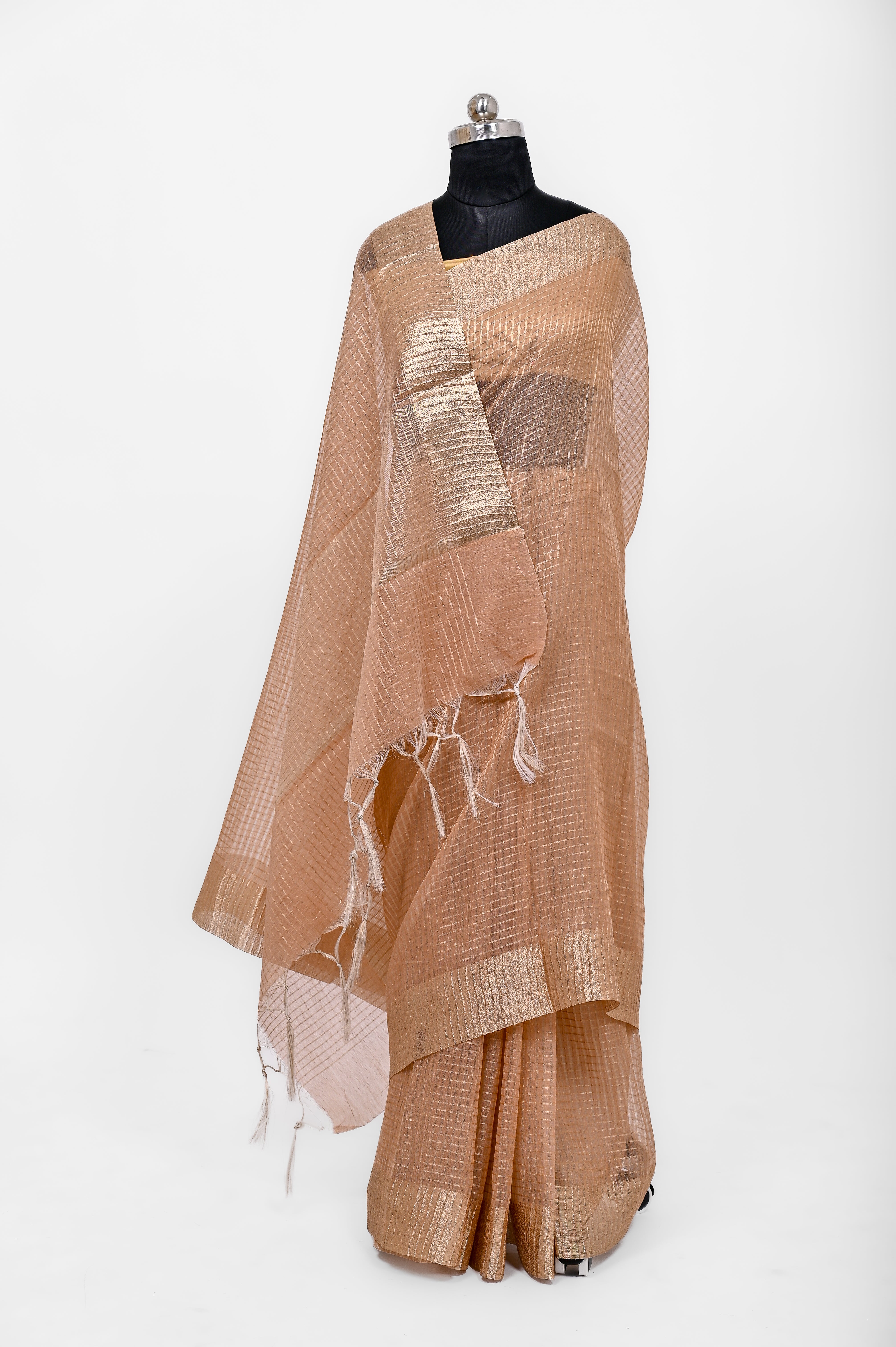 Pure Lilen Tissue Crush Small Chex Silk Saree With Luxury Fabrics Onion