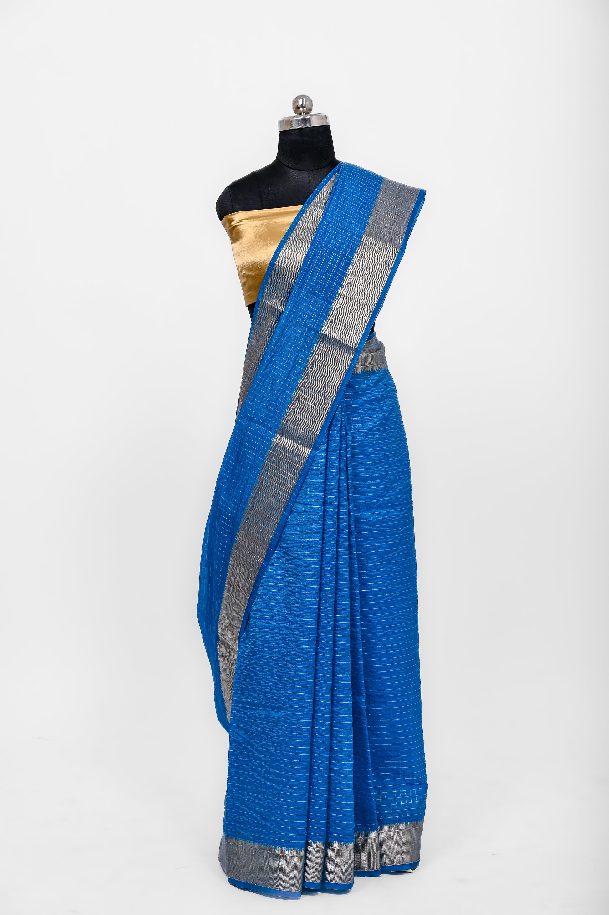 Handloom Dyble Soft Silk Zari Chex Sarees With Luxury Fabrics Peacock Blue
