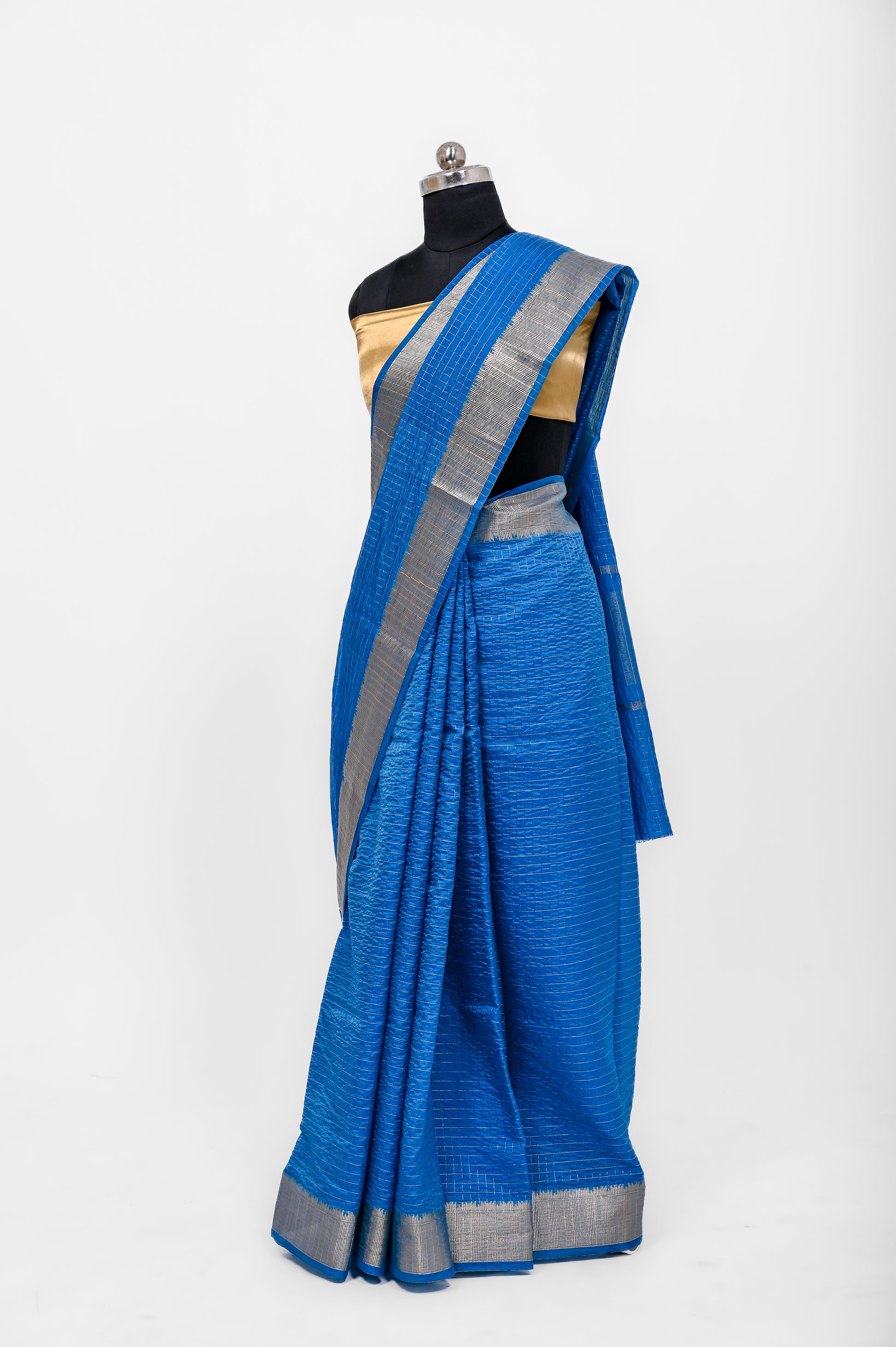 Handloom Dyble Soft Silk Zari Chex Sarees With Luxury Fabrics Peacock Blue