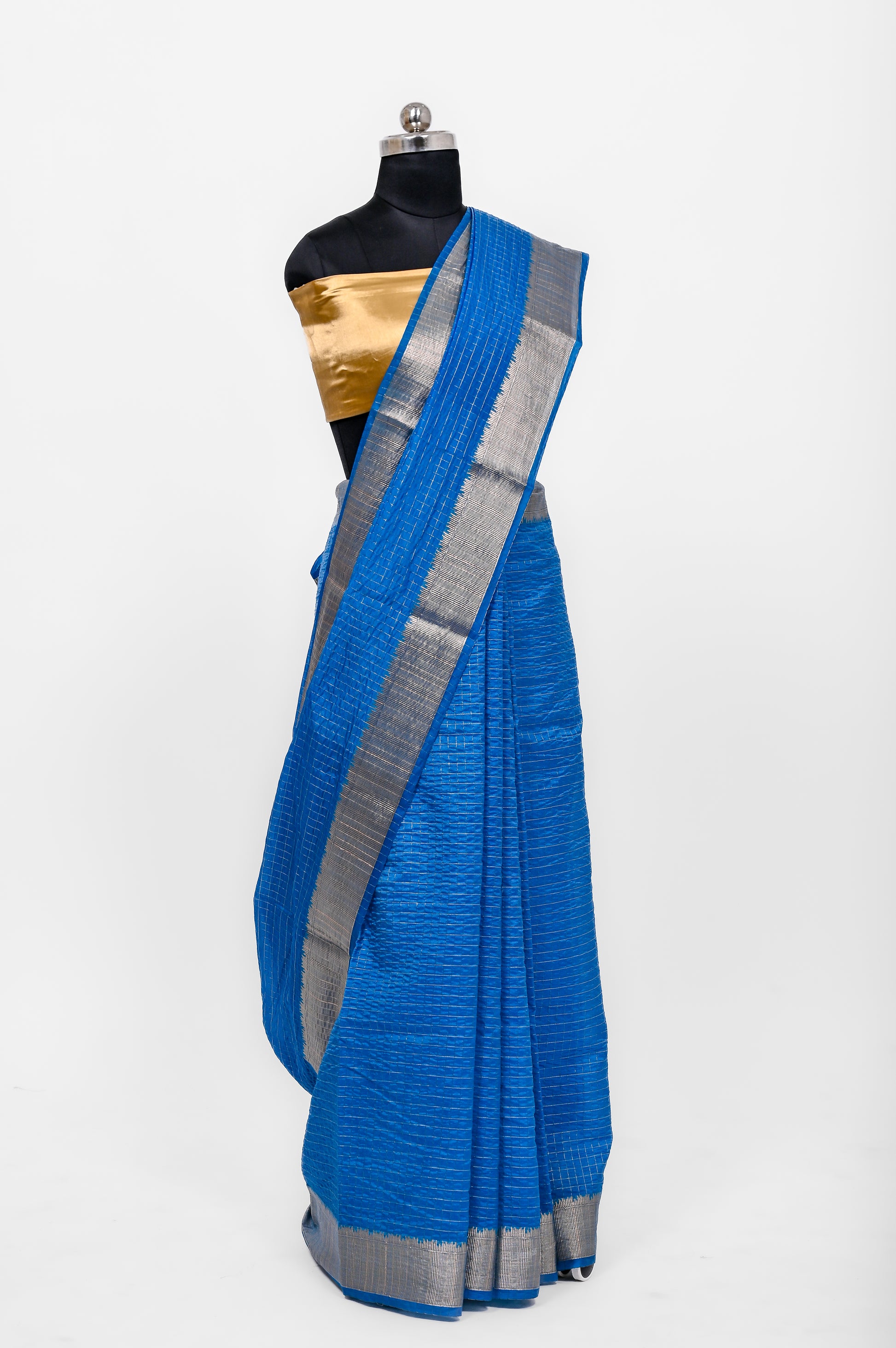 Handloom Dyble Soft Silk Zari Chex Sarees With Luxury Fabrics Peacock Blue